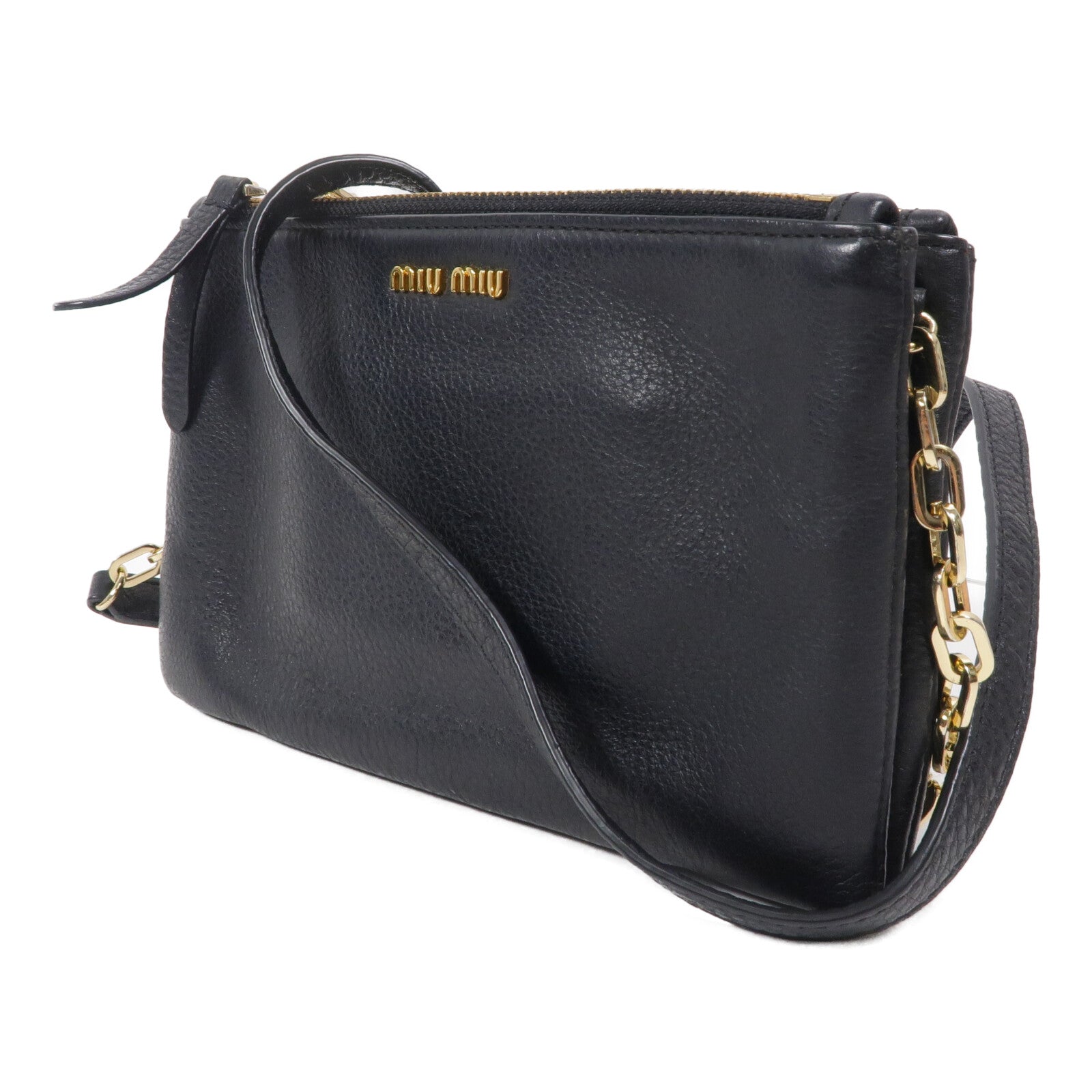Miu Miu 牛皮皮革Pouch Shoulder鏈帶肩背袋