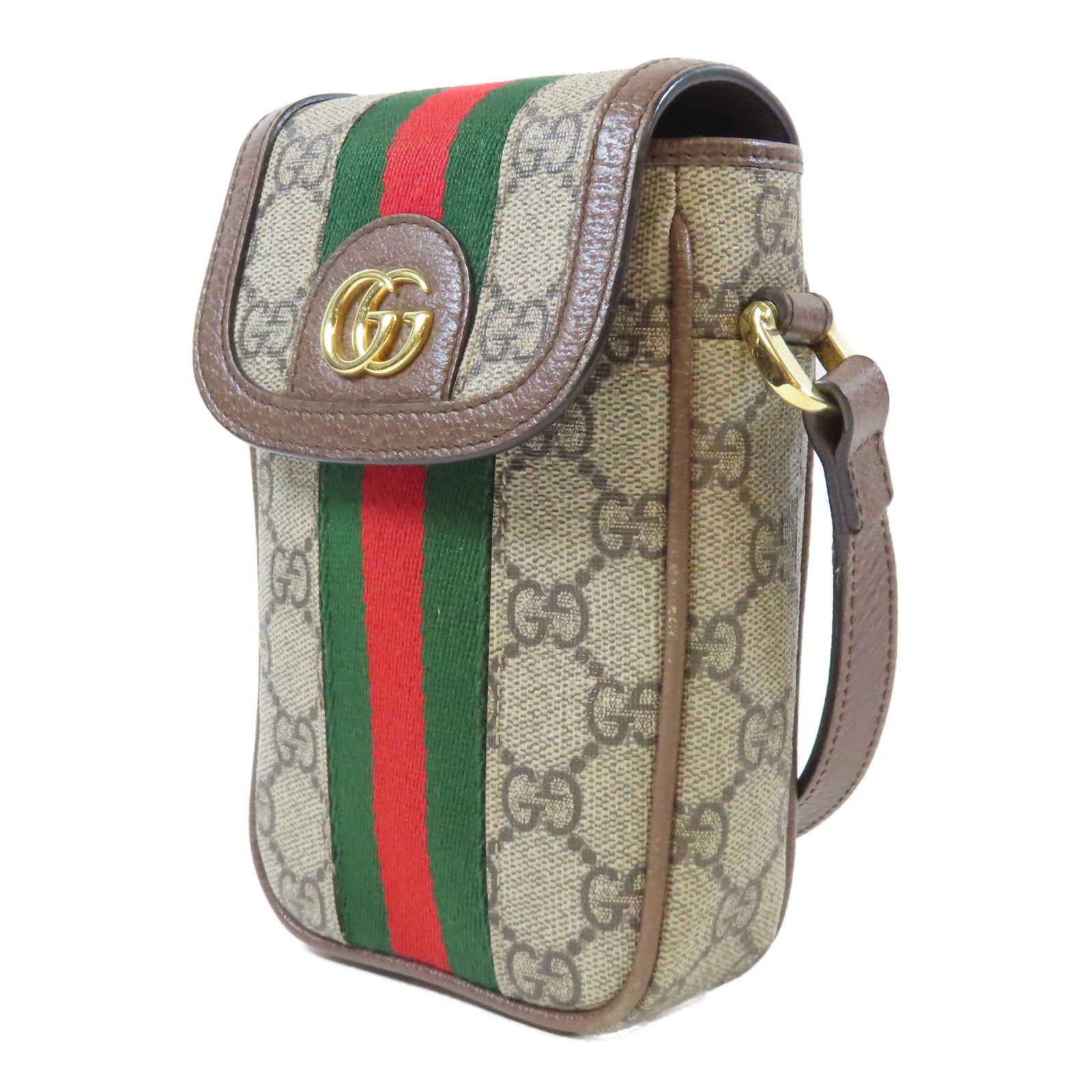 GUCCI 塗層帆布Ophidia Phone Bag金扣肩背袋啡色