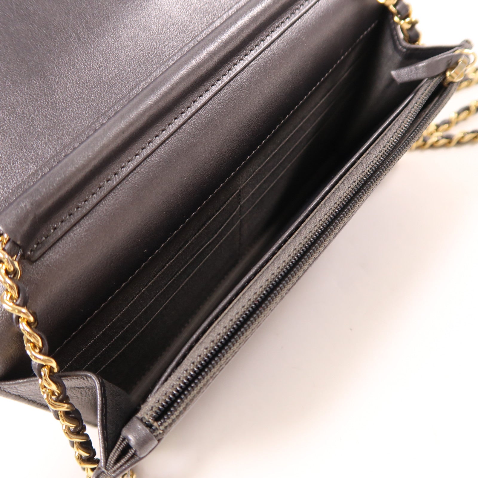 CHANEL 牛皮皮革/天鵝絨Wallet On Chain金扣鏈帶肩背袋