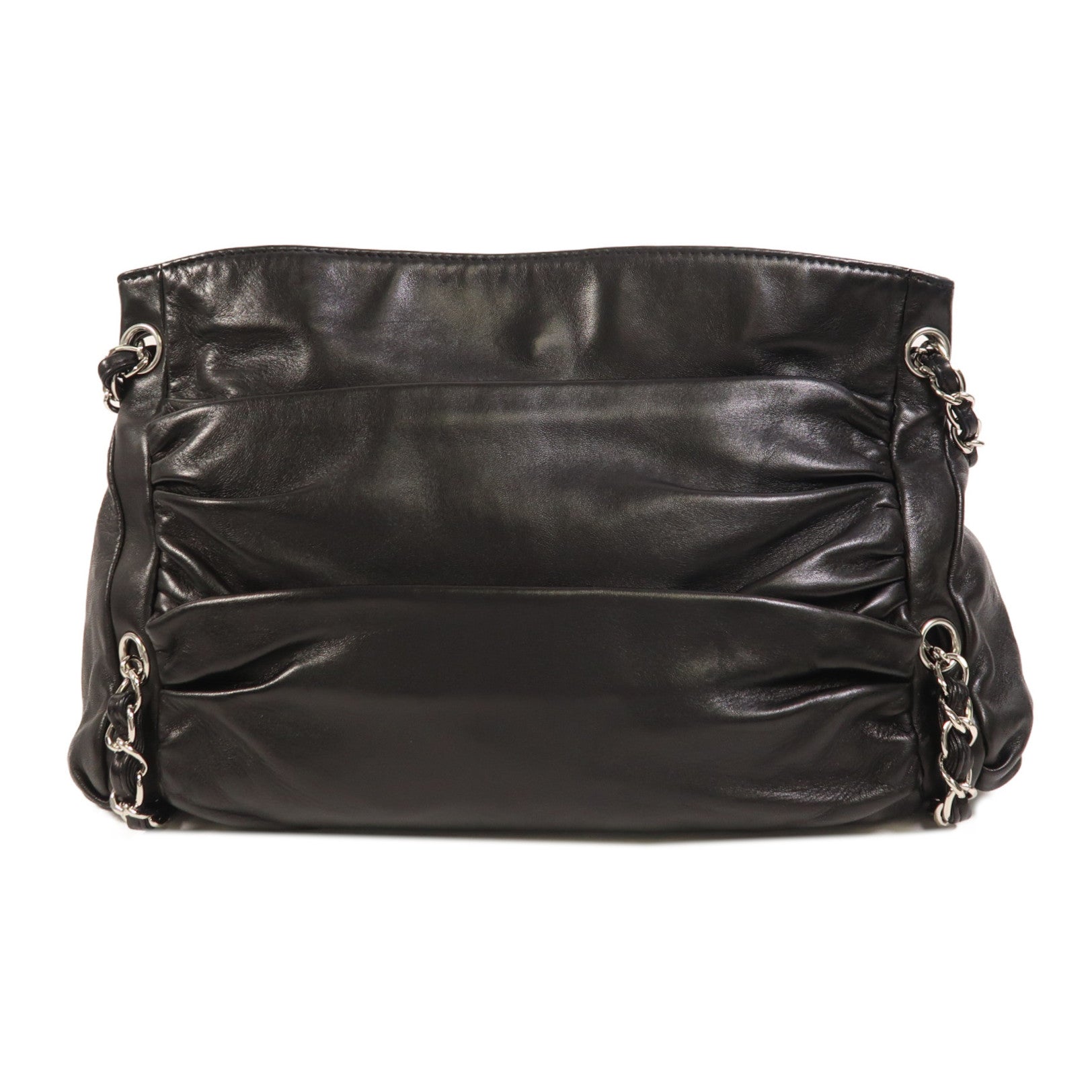 CHANEL 羊皮皮革Chain Shoulder銀扣鏈帶肩背袋