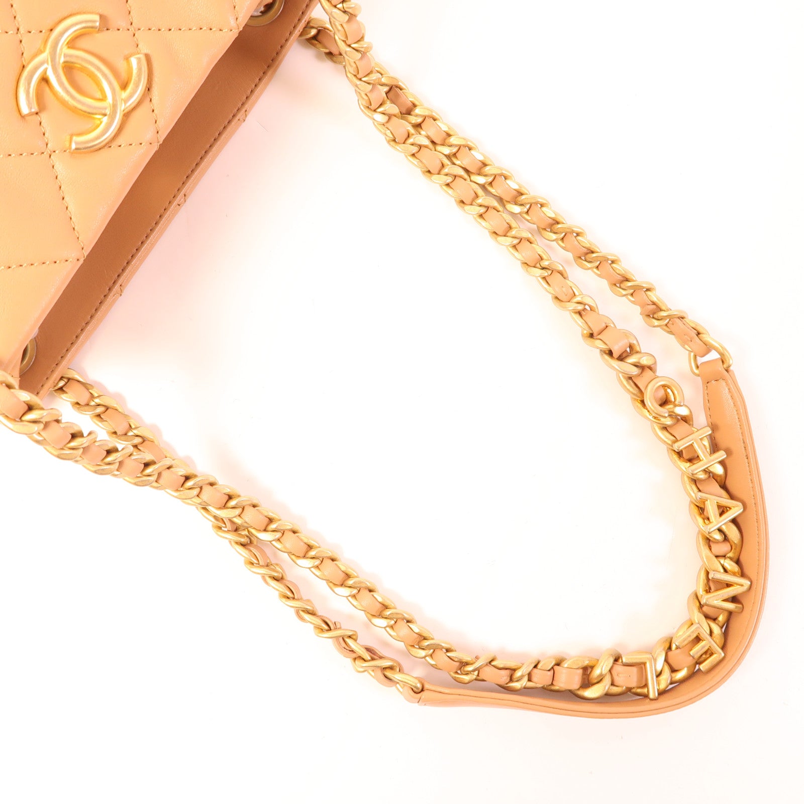 CHANEL 牛皮皮革Bucket Bag金扣鏈帶肩背袋