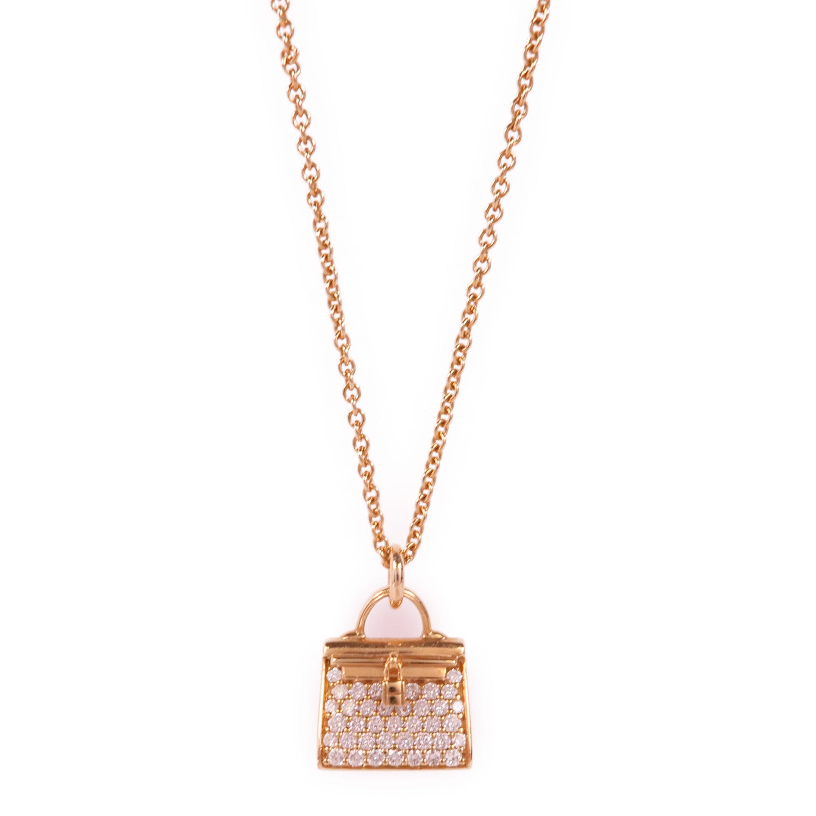 HERMES Kelly Amulettes Pendant Diamond Necklace 18K Rose Gold