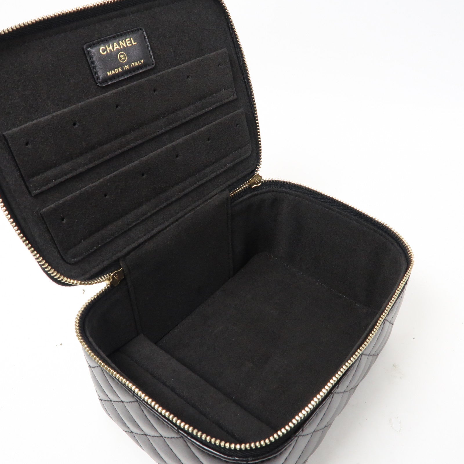 CHANEL 菱格羊皮皮革Jewelry Box銀扣手拿包黑色