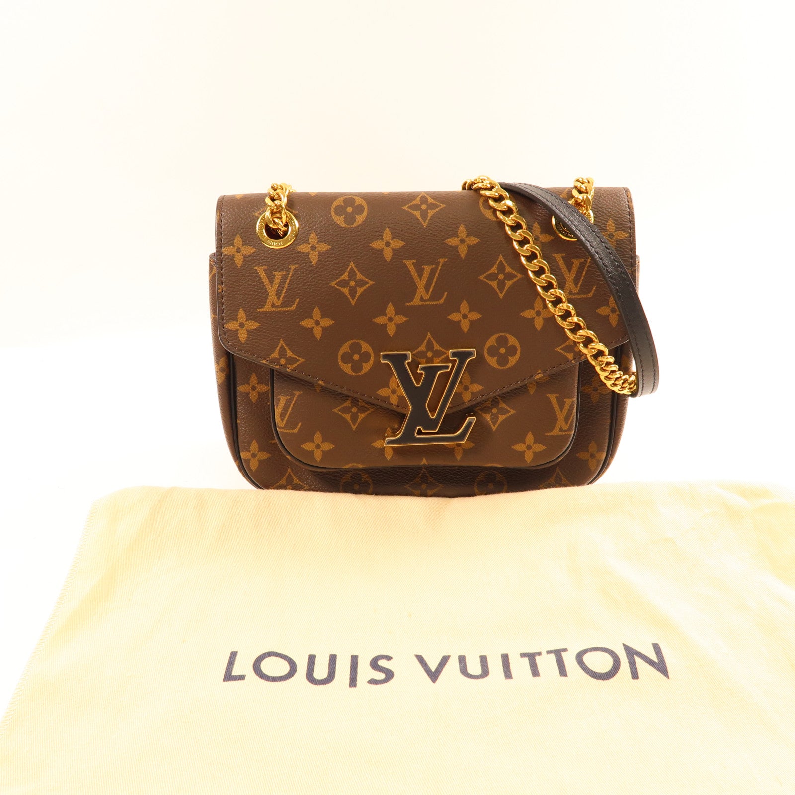 LOUIS VUITTON Monogram Passy金扣鏈帶肩背袋啡色