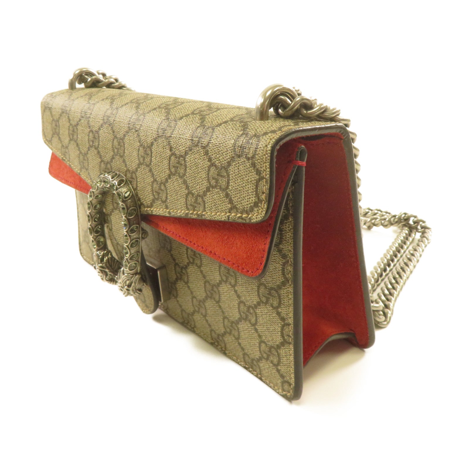 GUCCI 塗層帆布Disoysus銀扣鏈帶肩背袋紅色