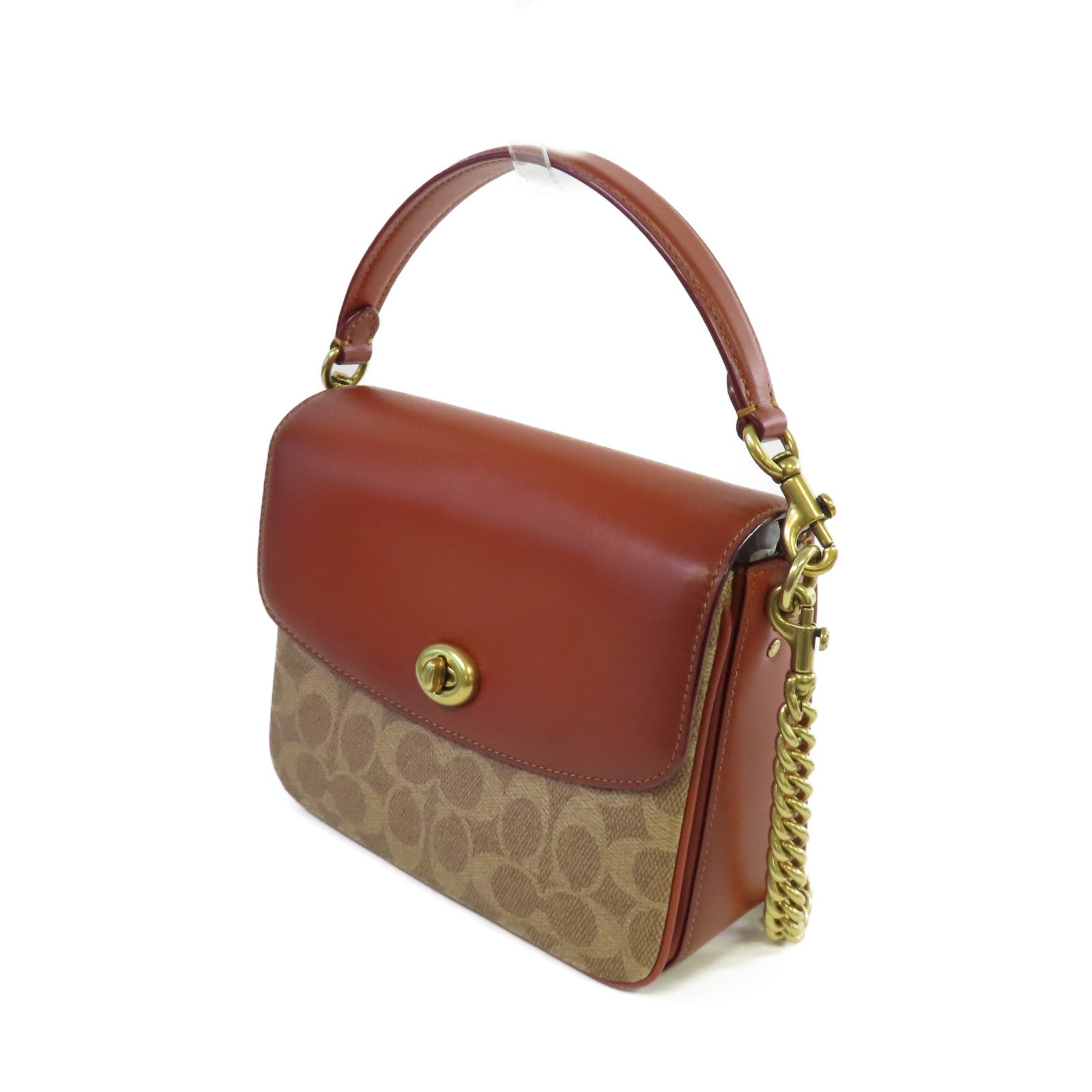 COACH 【激減優惠】塗層帆布/牛皮皮革Marlie Top Handle 2Way Shoulder Bag金扣鏈帶肩背袋啡色