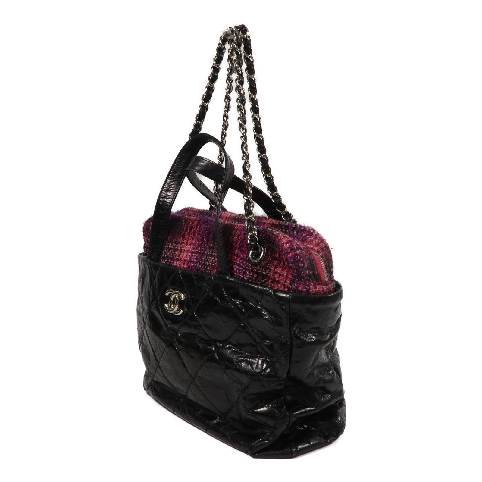 CHANEL Tweed/牛皮皮革Tweed Portobello Shopping鏈帶手挽肩背兩用袋