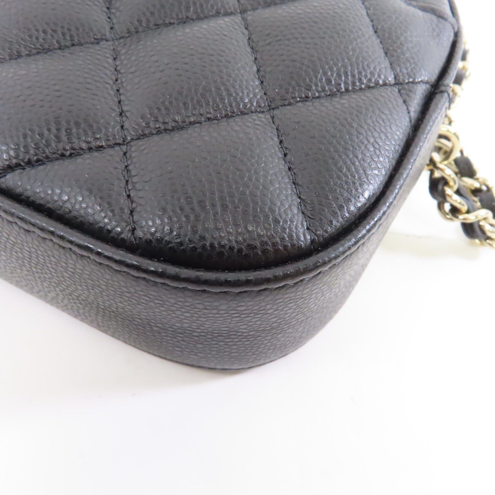 CHANEL 菱格牛皮皮革Chain Shoulder金扣鏈帶肩背袋黑色