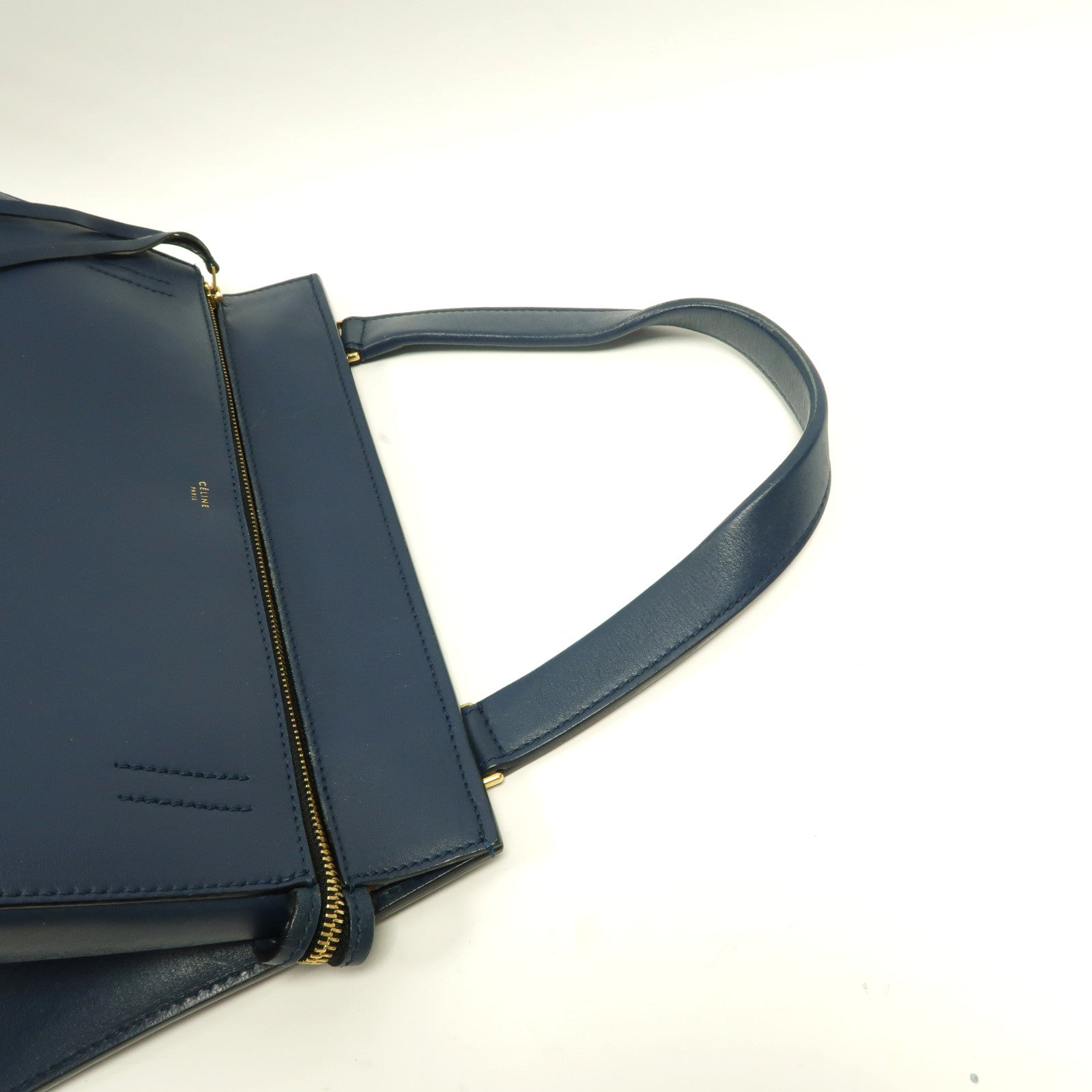 CELINE 【激減優惠】牛皮皮革Edge Bag金扣手挽袋深藍色