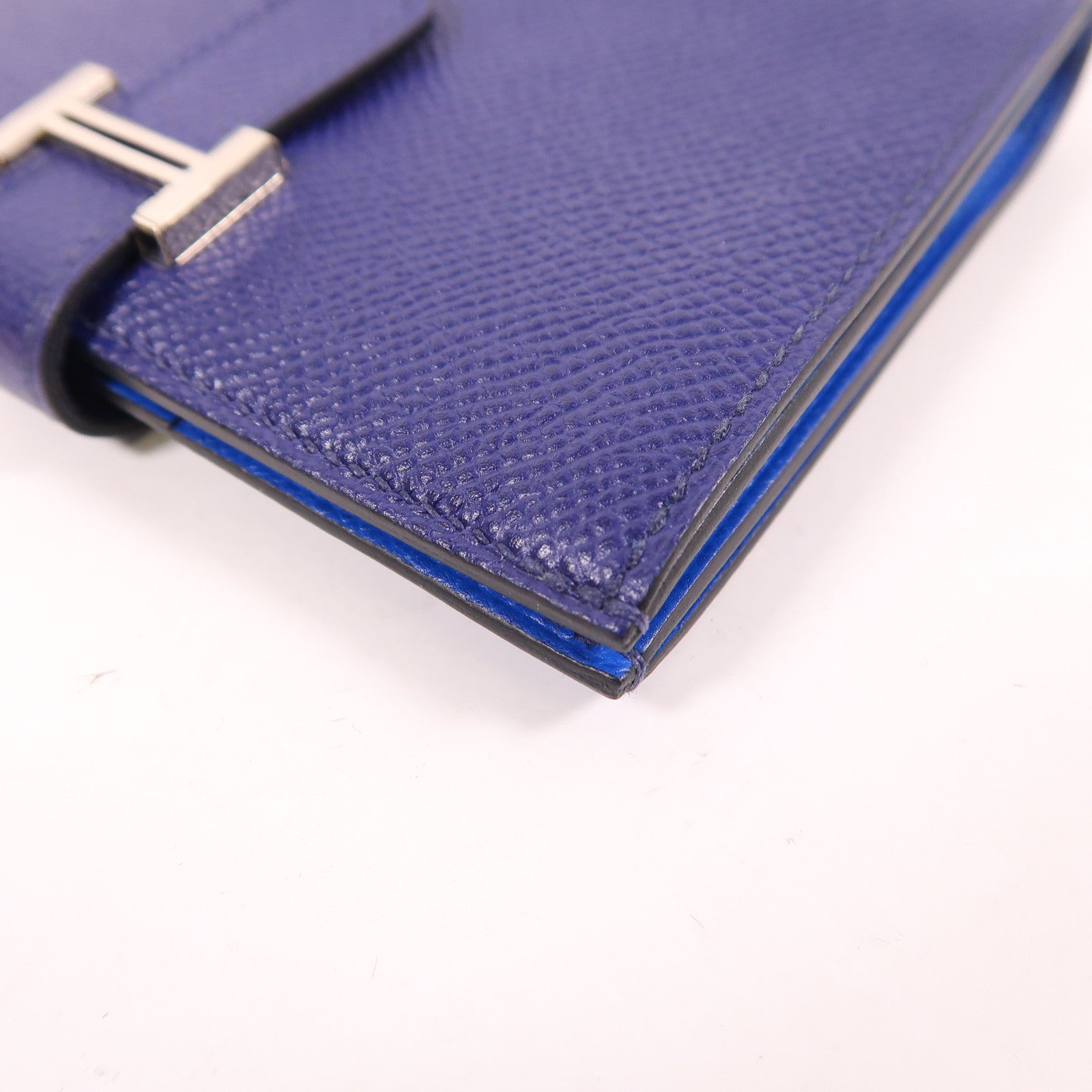 HERMES Epsom皮革Bearn Wallet銀扣錢包Deep Bleu/Bleu Electrique