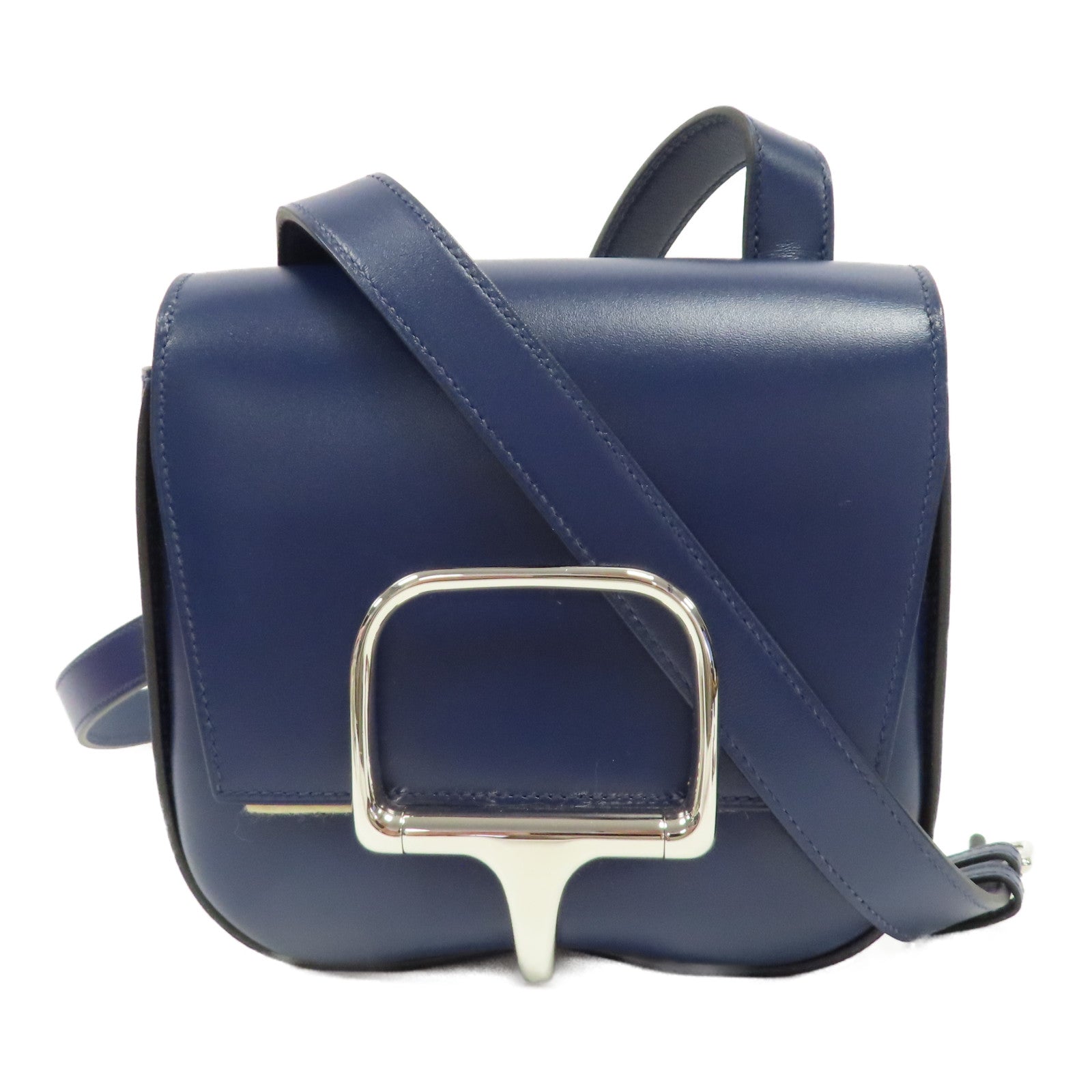 HERMES 【激減優惠】Tadelakt皮革Della Cavalleria Mini銀扣肩背袋Bleu Saphir/藍色