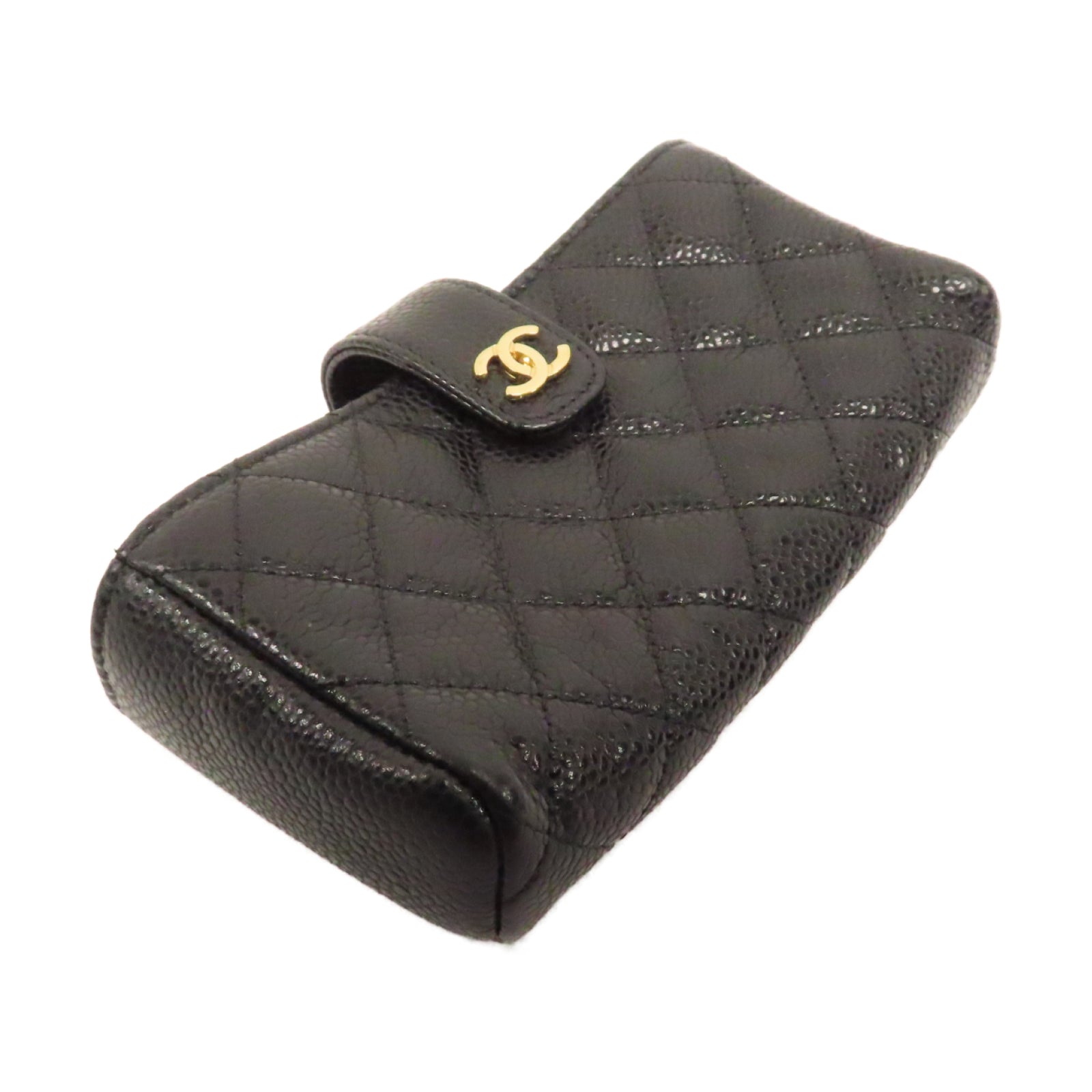 CHANEL **【激減優惠】菱格Caviar皮革Case金扣手機套黑色