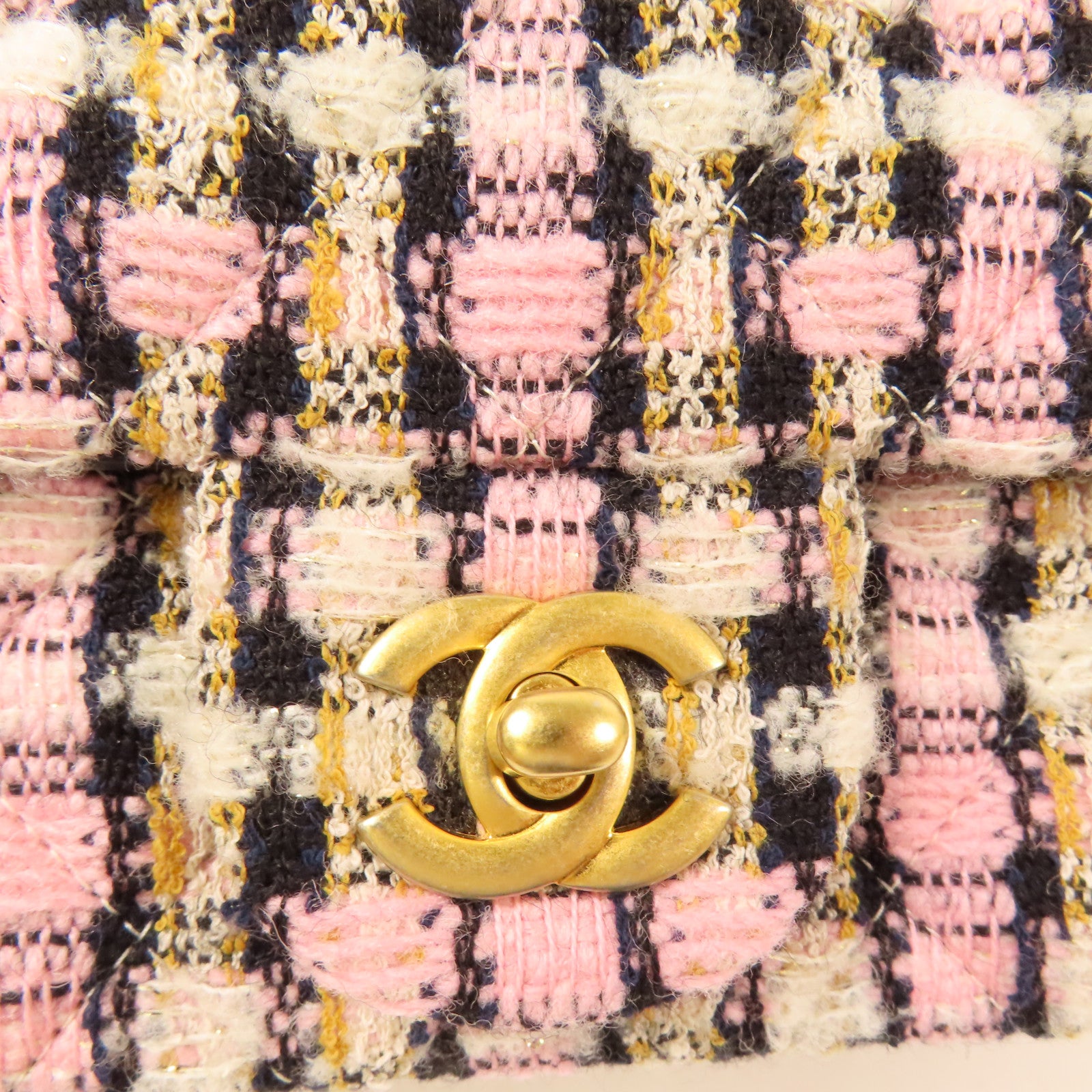 CHANEL 粗花呢Chain Shoulder金扣鏈帶肩背袋