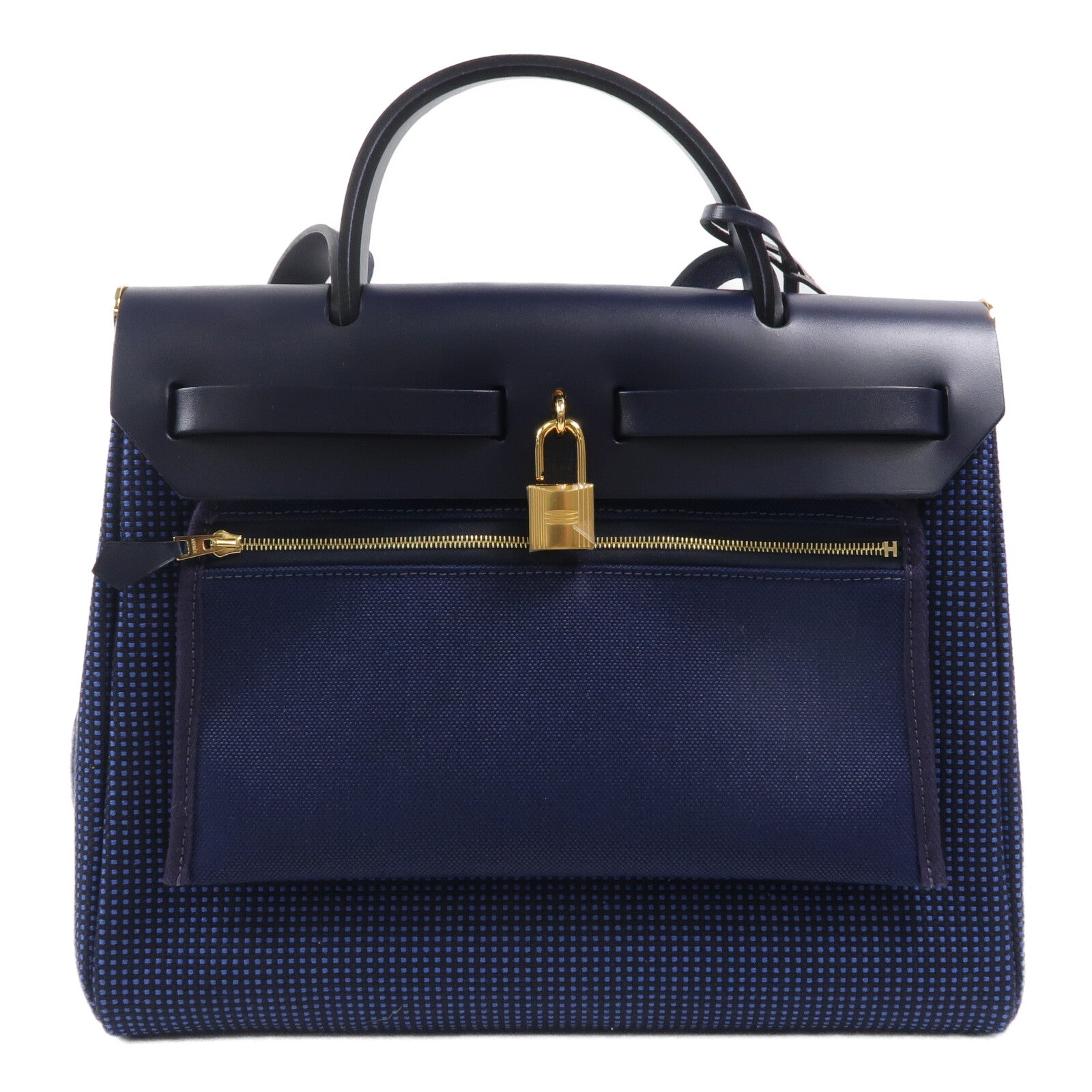 HERMES 帆布Herbag PM手挽肩背兩用袋Bleu Indigo