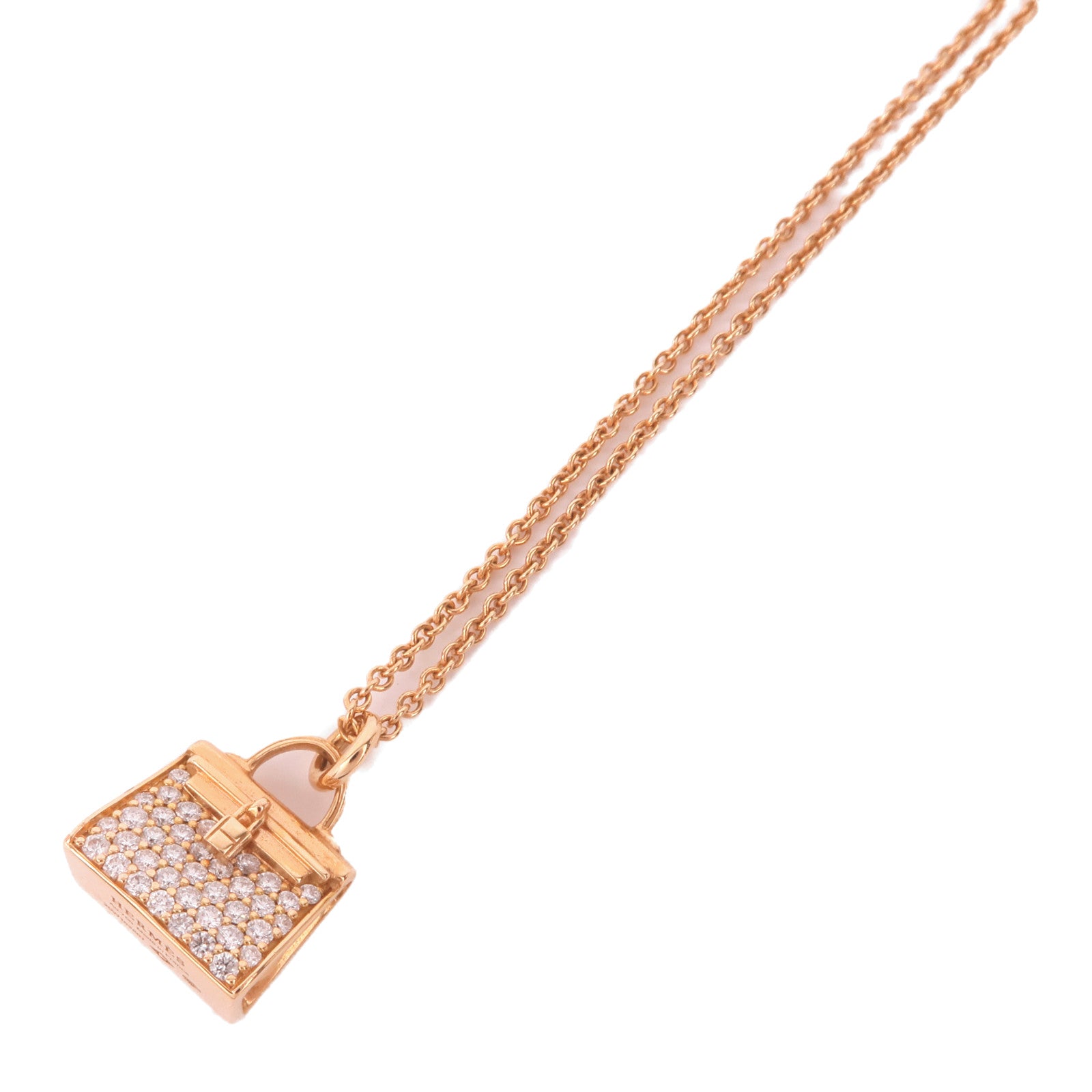 HERMES Kelly Amulettes Pendant Diamond Necklace 18K Rose Gold