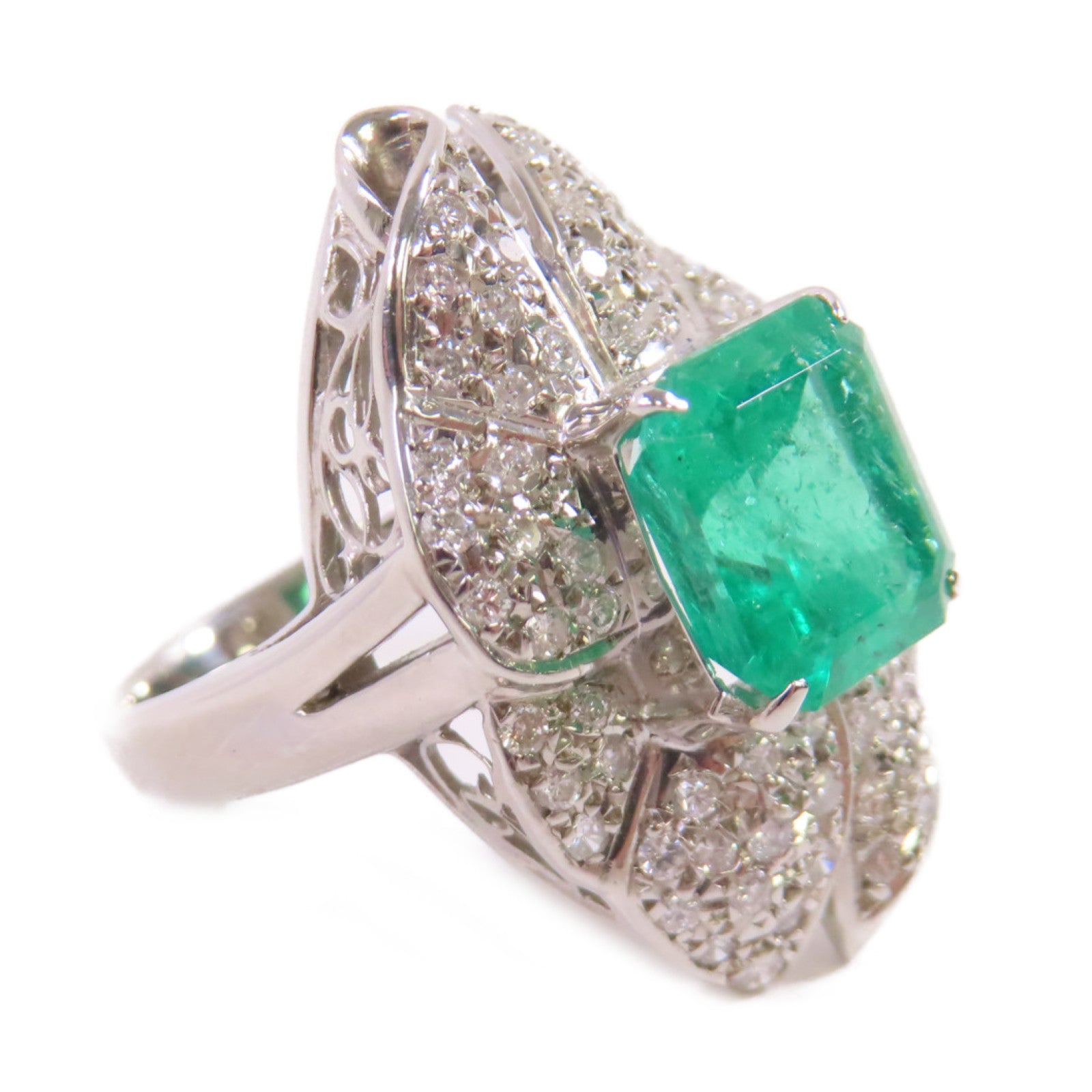 JEWELRY 【激減優惠】PT900鉑金/3.22ct綠寶石/0.82ct鑚石Emerald Diamond Ring戒指US#6.25
