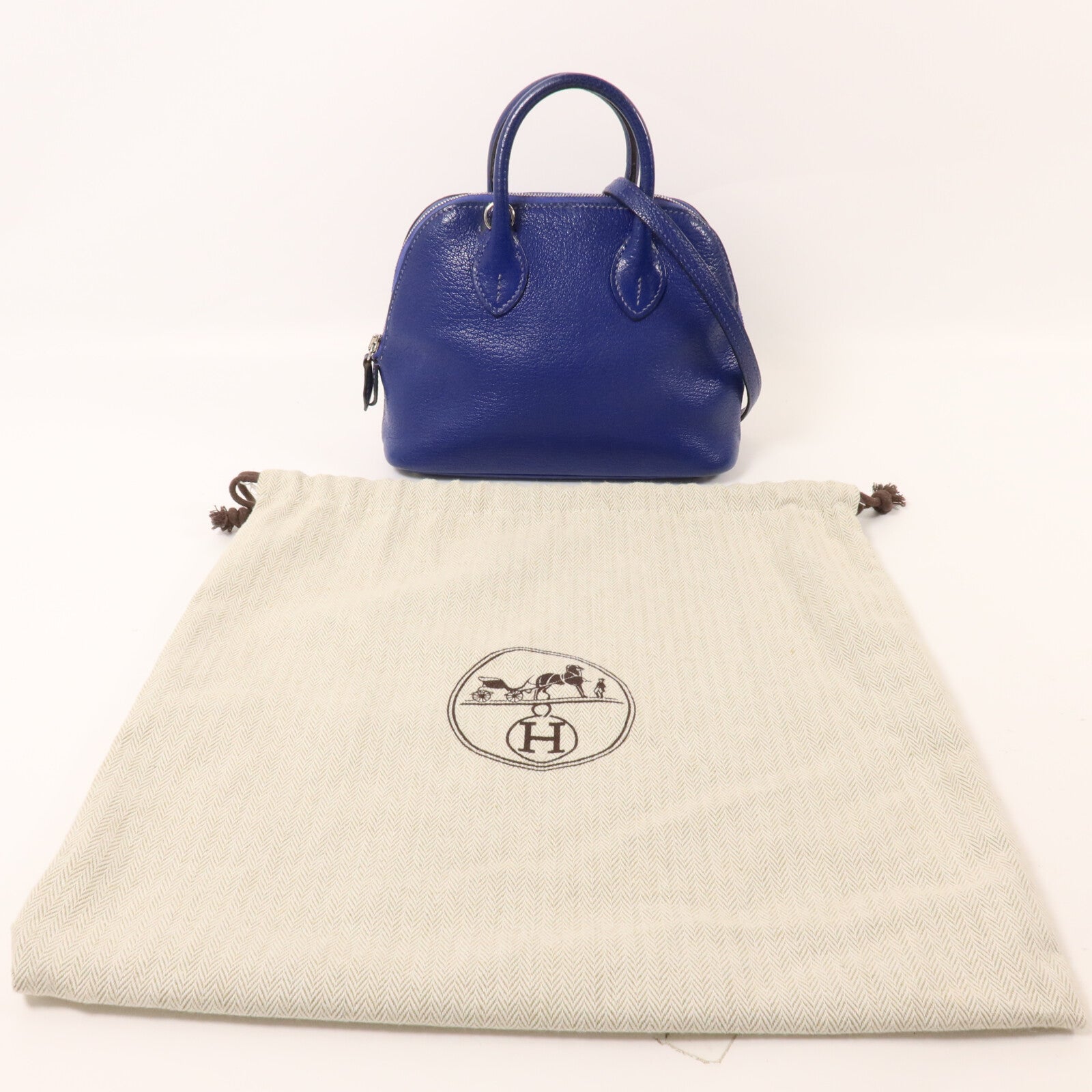 HERMES Chevre皮革Mini Bolide手挽肩背兩用袋Bleu Saphir