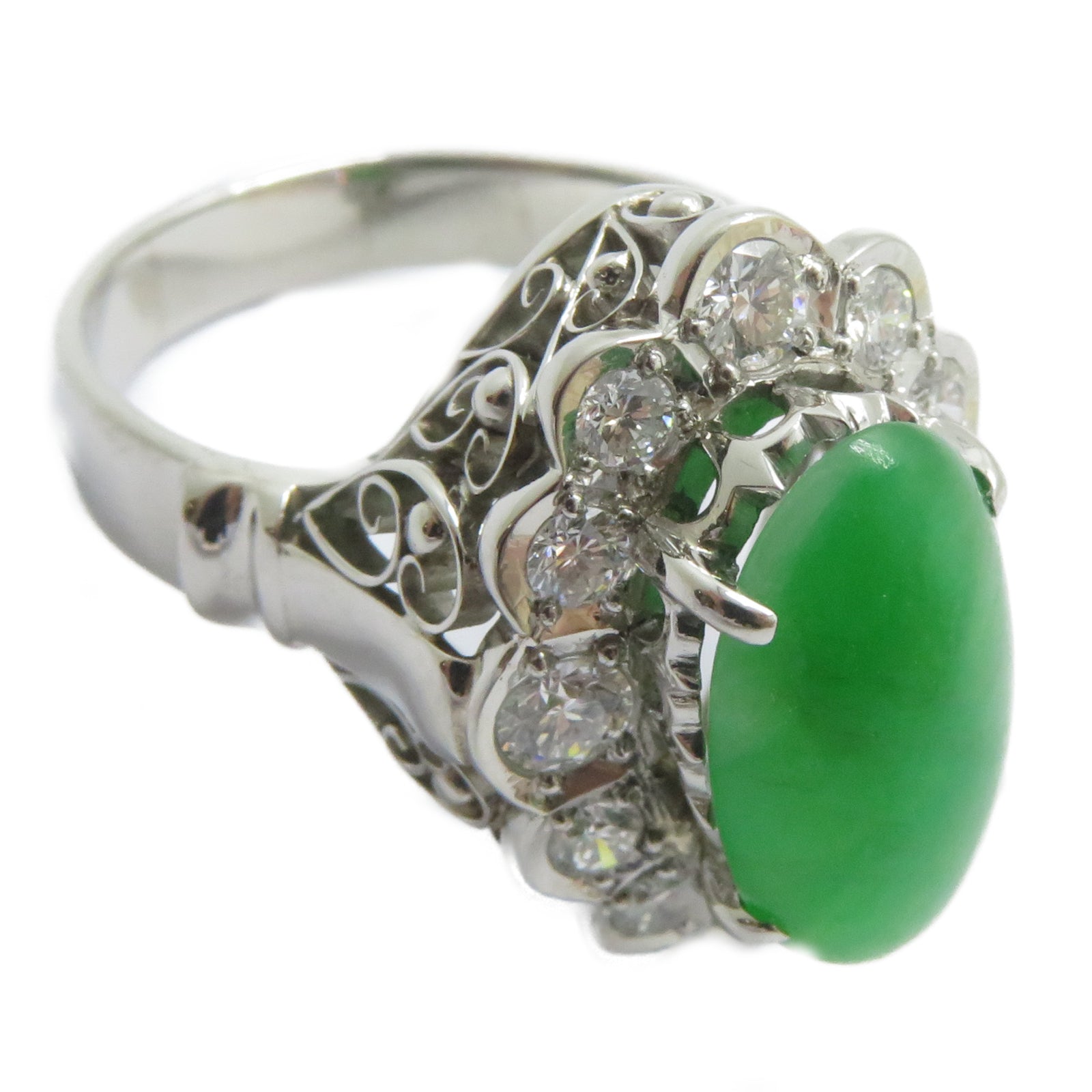 JEWELRY PT900鉑金Jade Ring 4.463ct翡翠/0.884ct鑚石戒指US#9.5