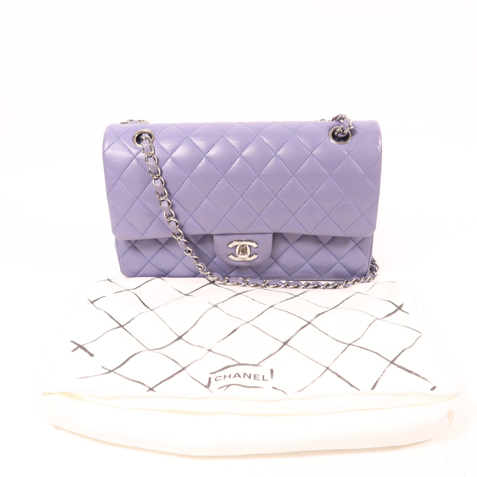 CHANEL 羊皮皮革Classic 25銀扣鏈帶肩背袋