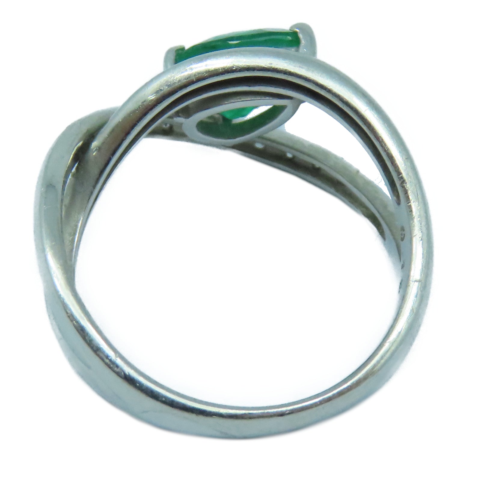 JEWELRY **【激減優惠】PT900鉑金Diamond Ring0.12ct鑽石/1.08ct祖母綠寶石戒指US#6.5
