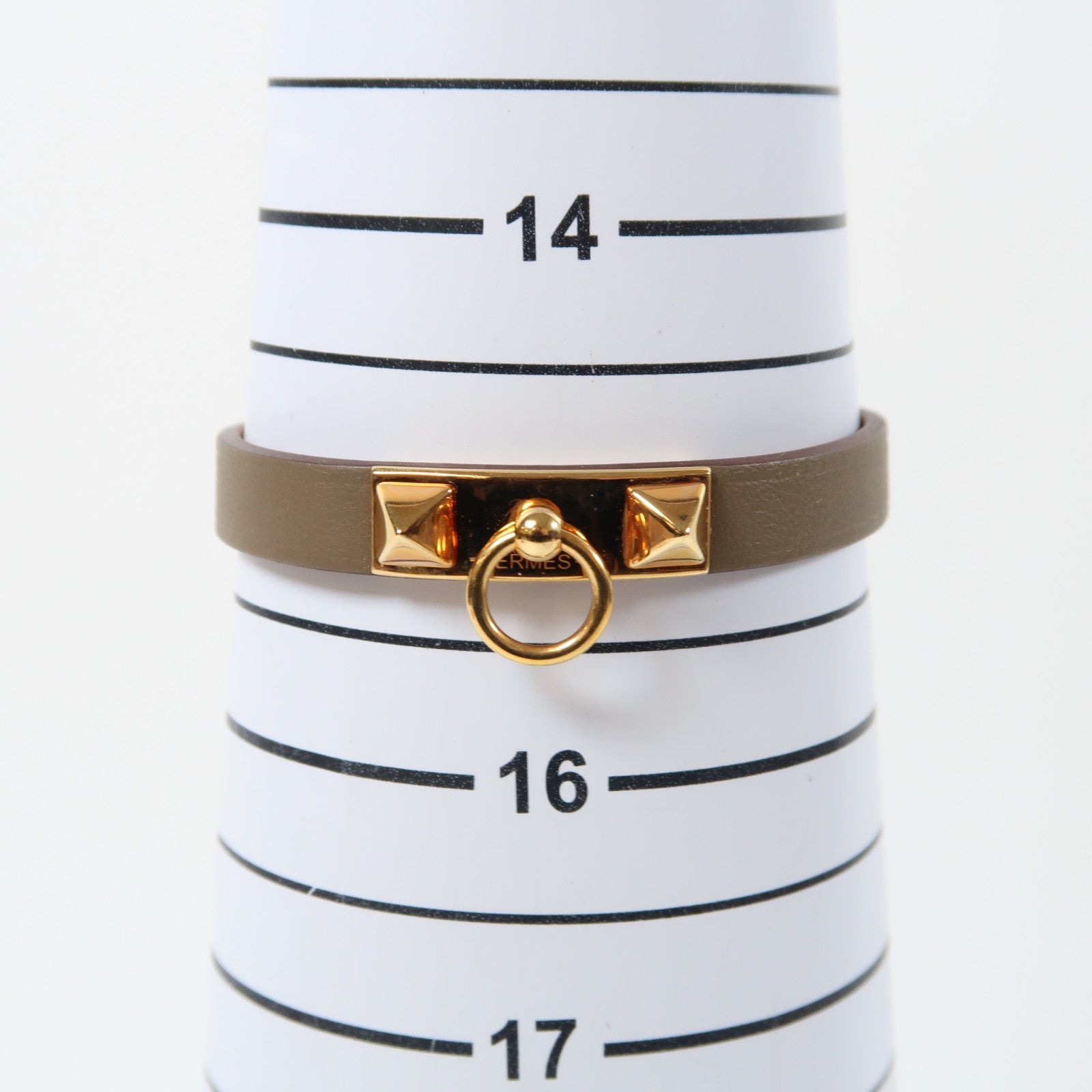 HERMES Swift皮革Rivale Mini Bracelet金扣手鐲象灰色