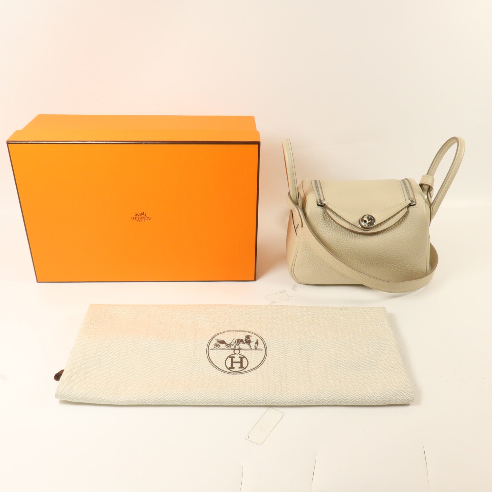 HERMES Clemence皮革Mini Lindy手挽肩背兩用袋Beton