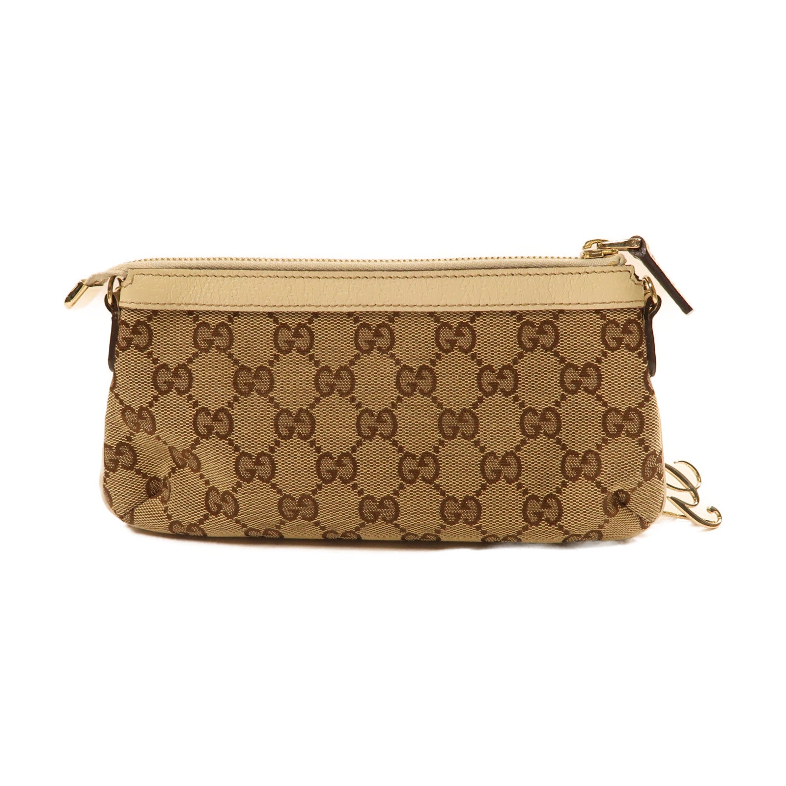 GUCCI 帆布Chain Shoulder金扣鏈帶肩背袋米色
