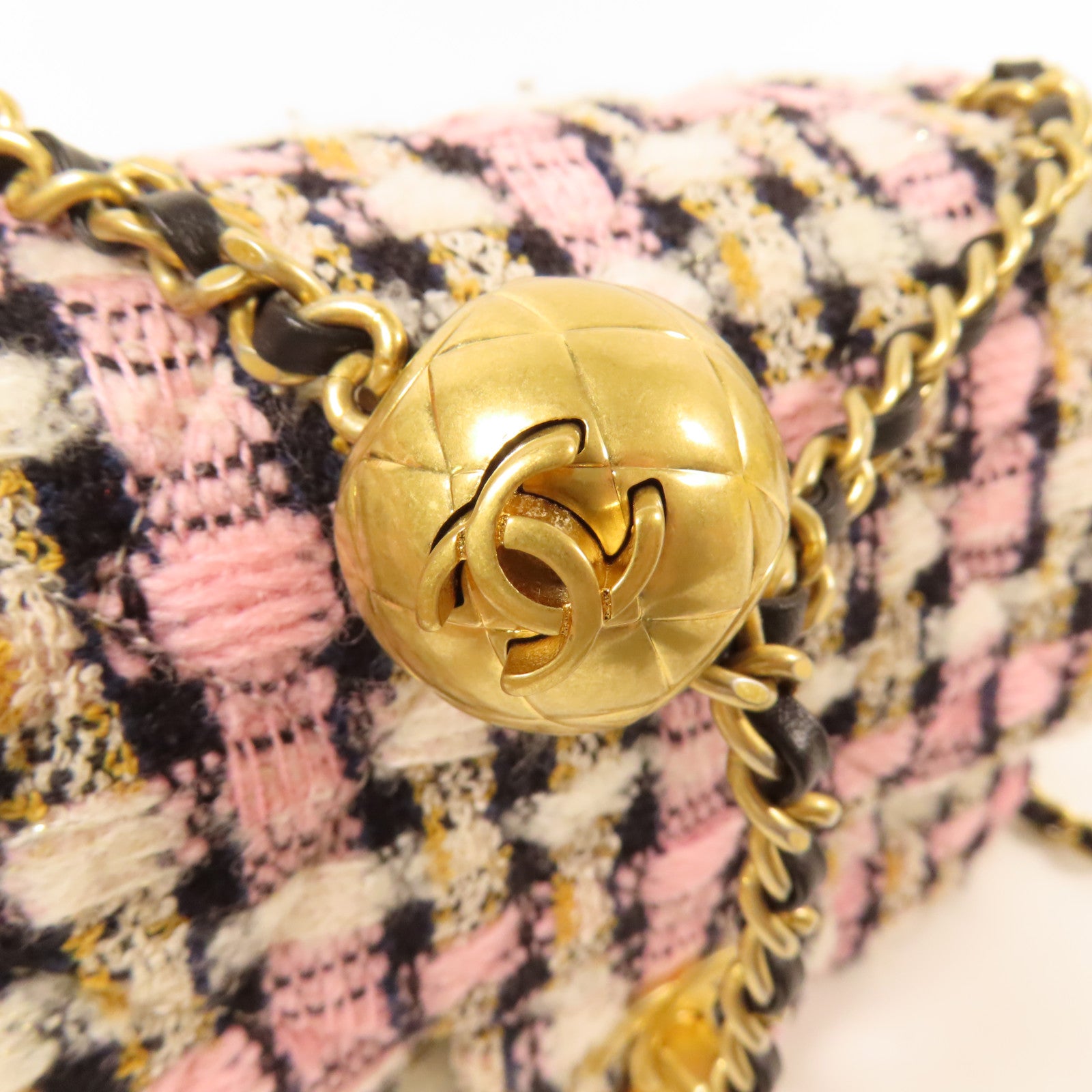 CHANEL 粗花呢Chain Shoulder金扣鏈帶肩背袋