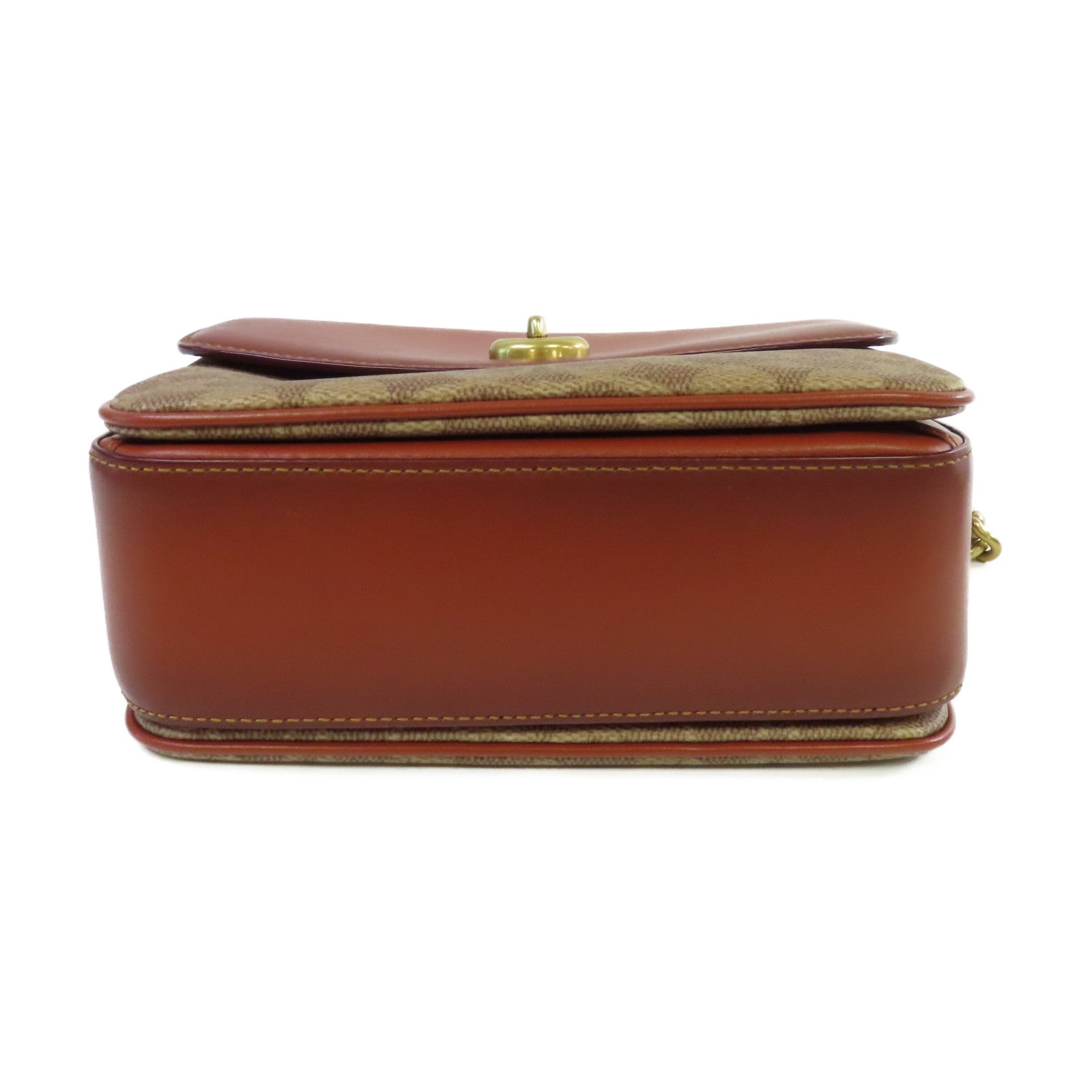 COACH 【激減優惠】塗層帆布/牛皮皮革Marlie Top Handle 2Way Shoulder Bag金扣鏈帶肩背袋啡色