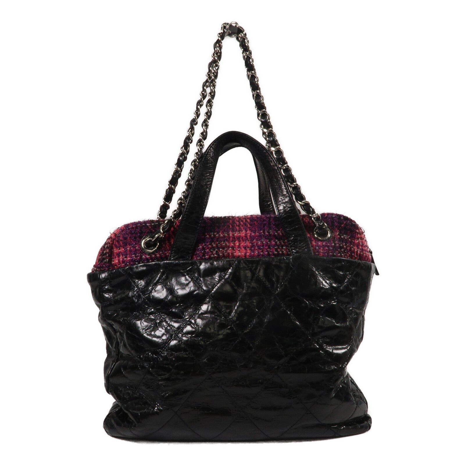 CHANEL Tweed/牛皮皮革Tweed Portobello Shopping鏈帶手挽肩背兩用袋