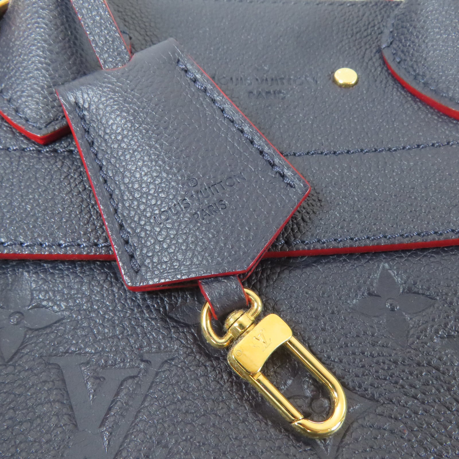 LOUIS VUITTON Monogram Empreinte Pont Neuf MM金扣手挽肩背兩用袋深藍色