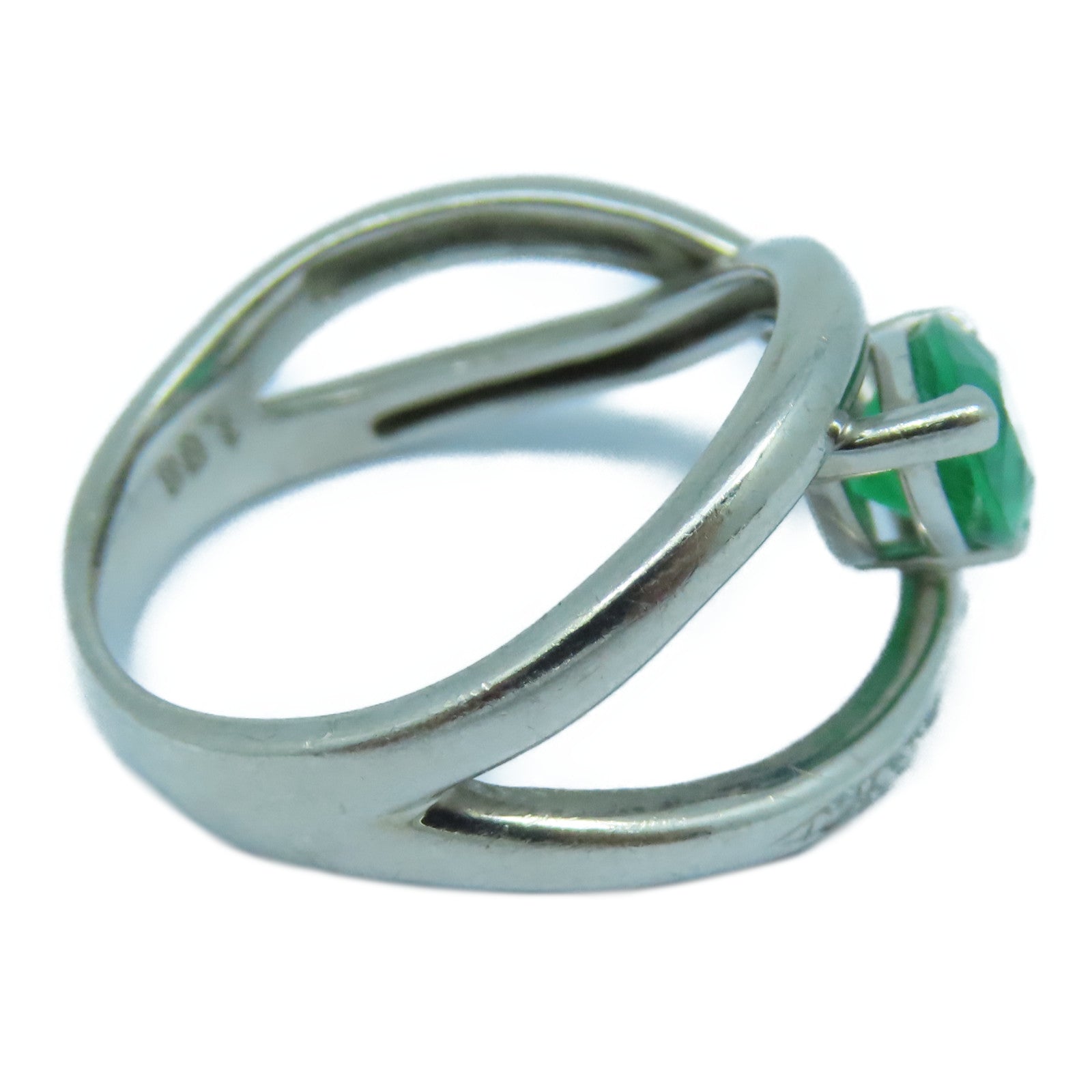 JEWELRY **【激減優惠】PT900鉑金Diamond Ring0.12ct鑽石/1.08ct祖母綠寶石戒指US#6.5