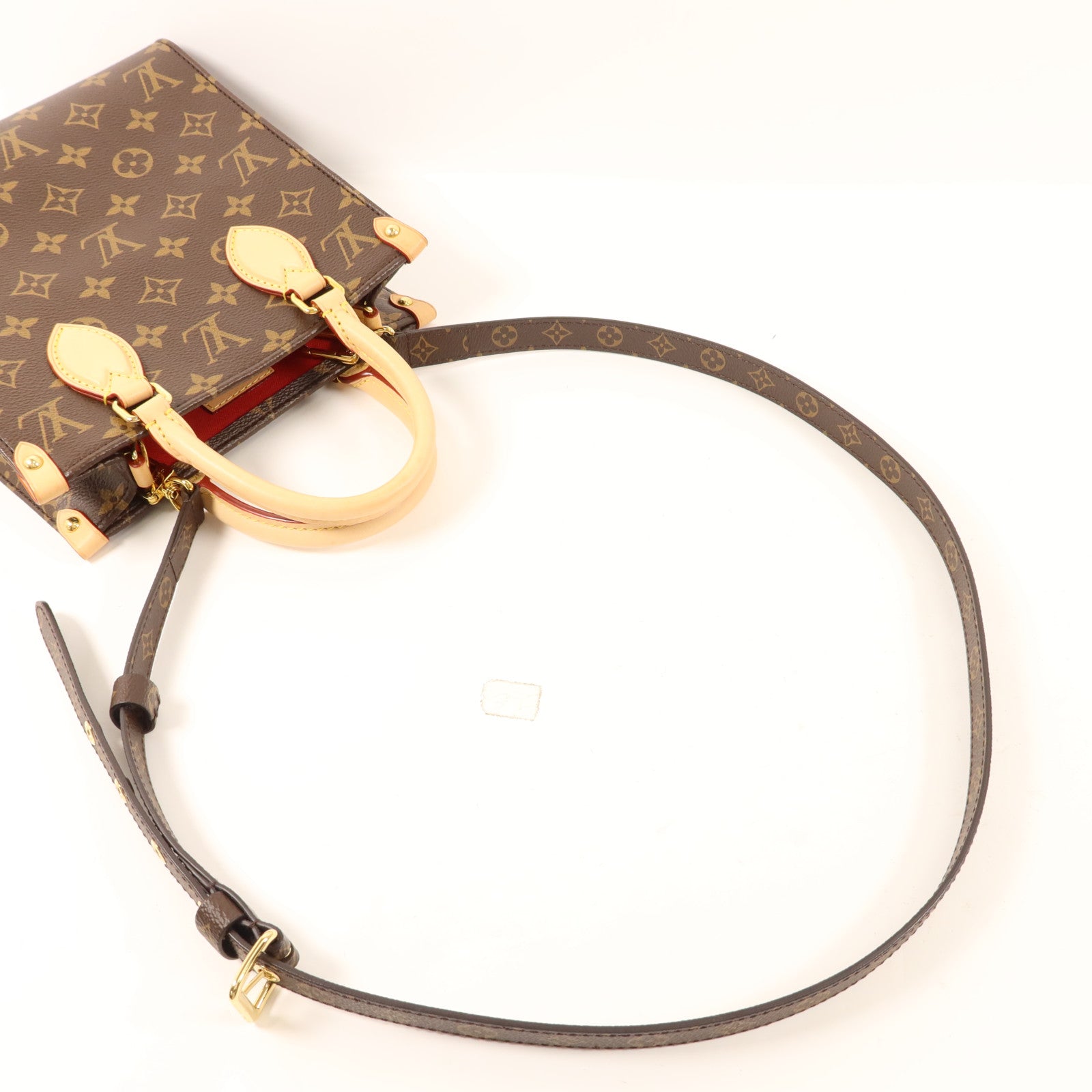 LOUIS VUITTON Monogram Sac Plat BB金扣手挽肩背兩用袋棕色