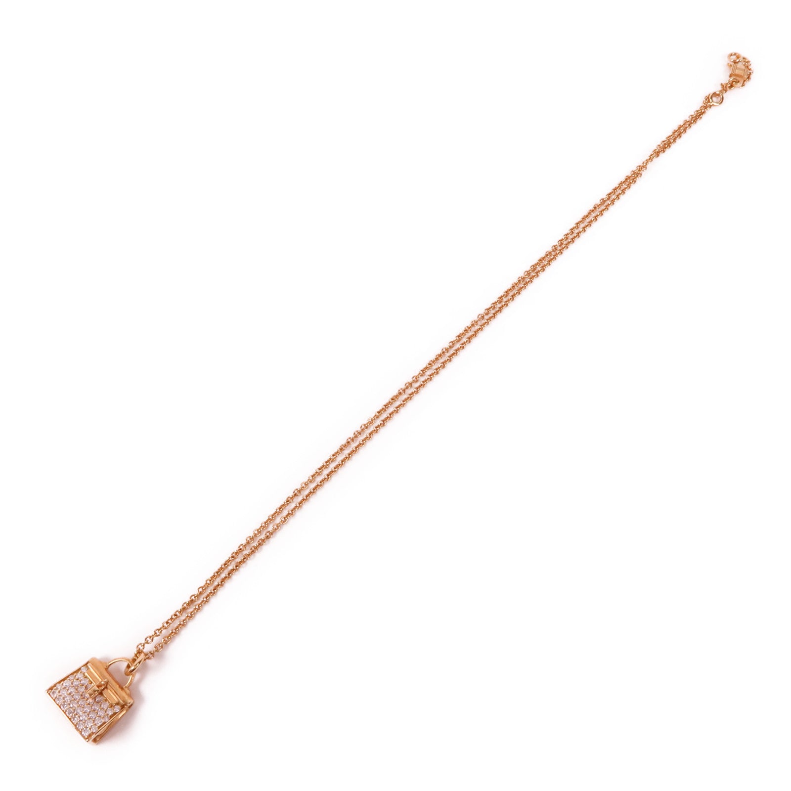 HERMES Kelly Amulettes Pendant Diamond Necklace 18K Rose Gold