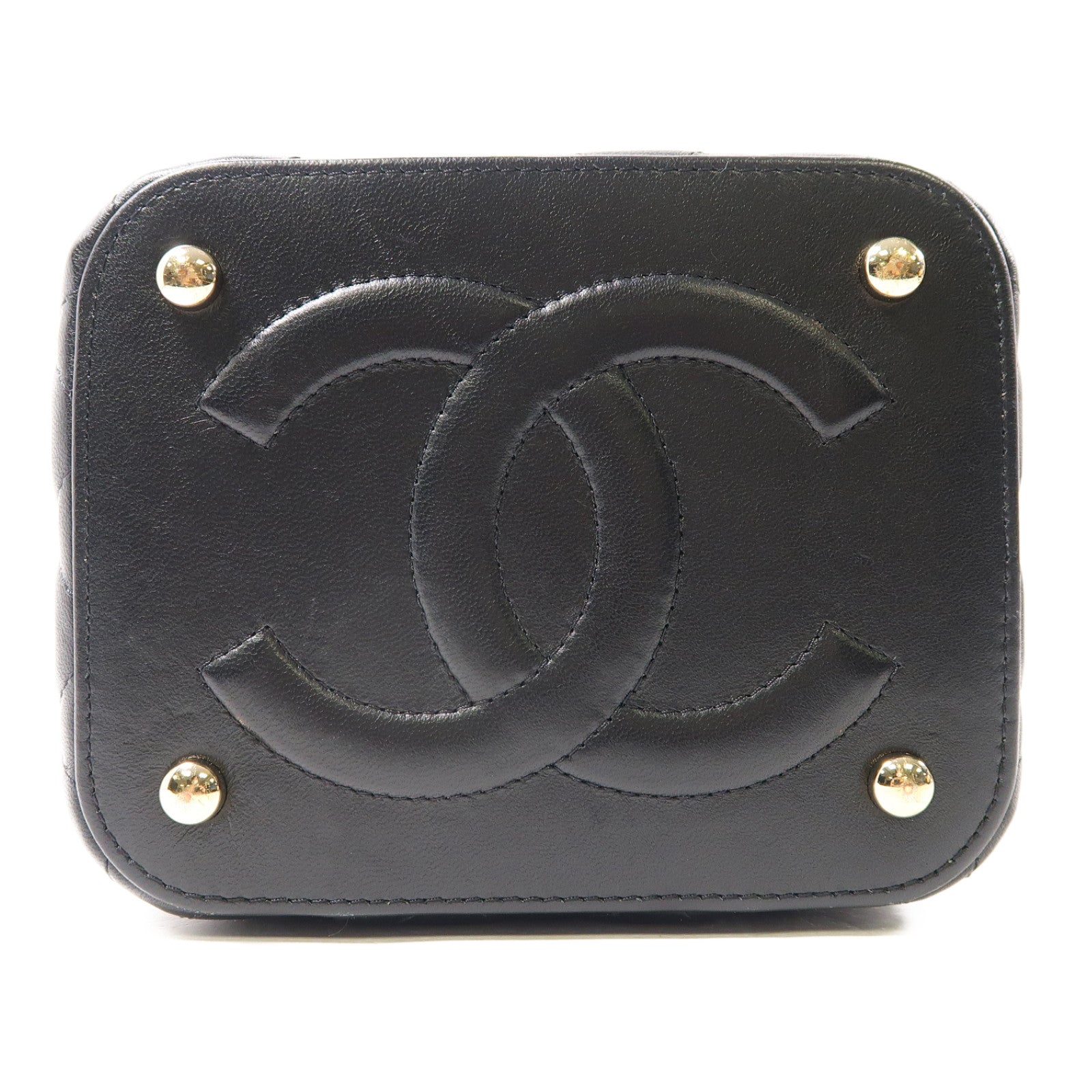 CHANEL 【激減優惠】菱格羊皮皮革Vanity Chain Shoulder金扣鏈帶手挽肩背兩用袋黑色