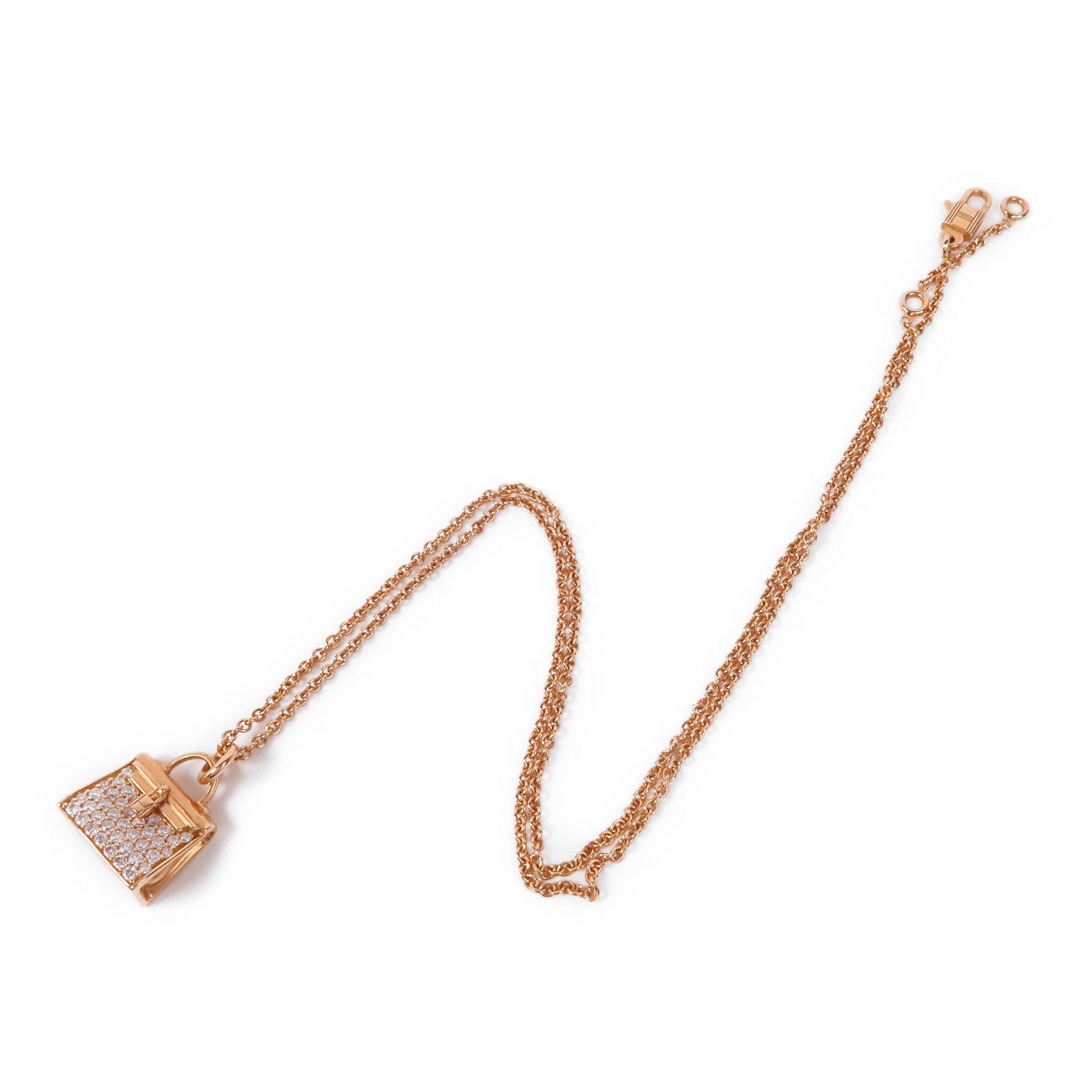 HERMES Kelly Amulettes Pendant Diamond Necklace 18K Rose Gold