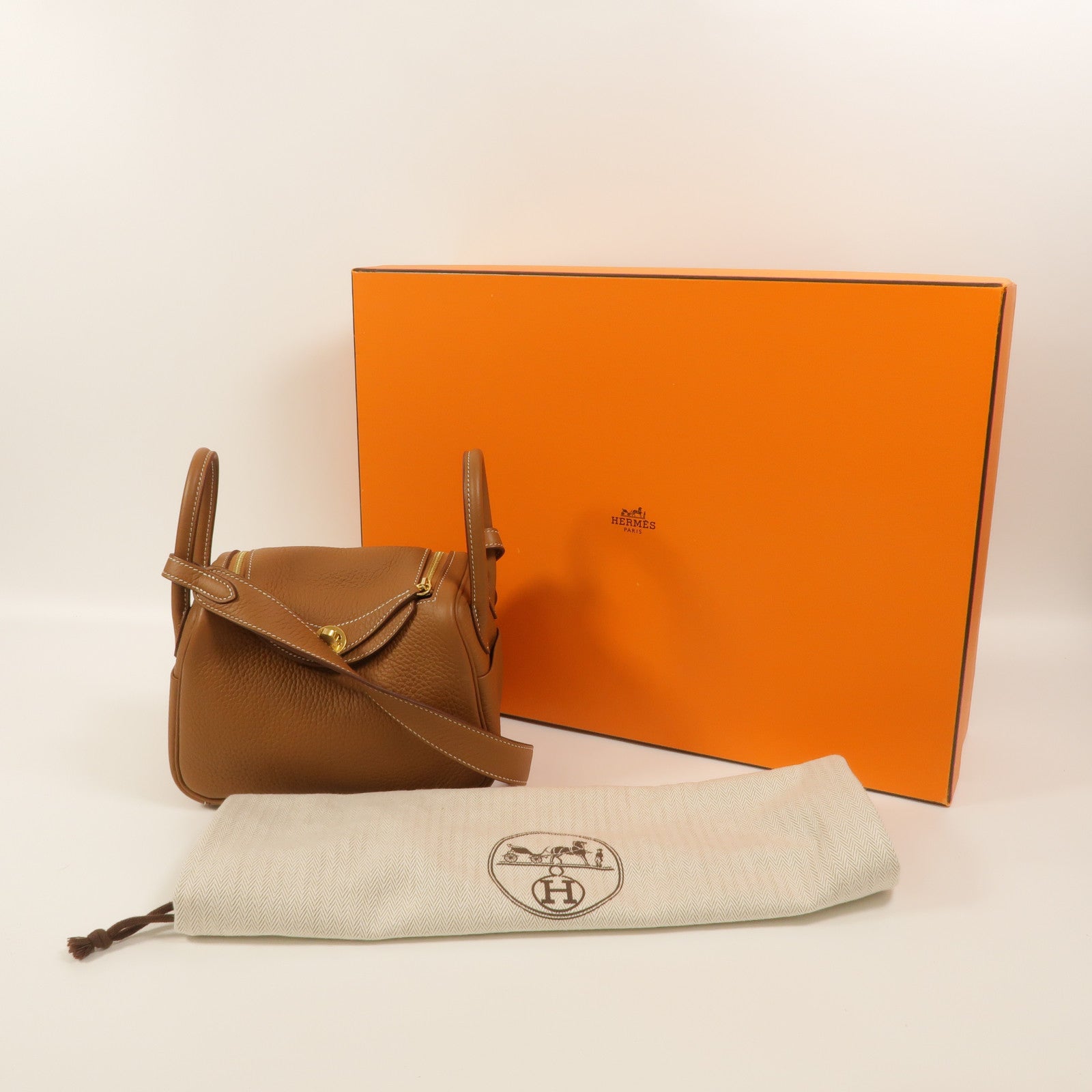 HERMES Clemence皮革Mini Lindy金扣手挽肩背兩用袋