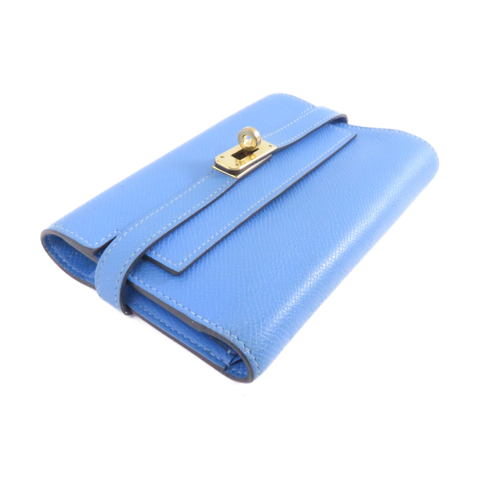 HERMES 【激減優惠】Epsom皮革Kelly Compact Wallet金扣錢包Blue Paradis/藍色