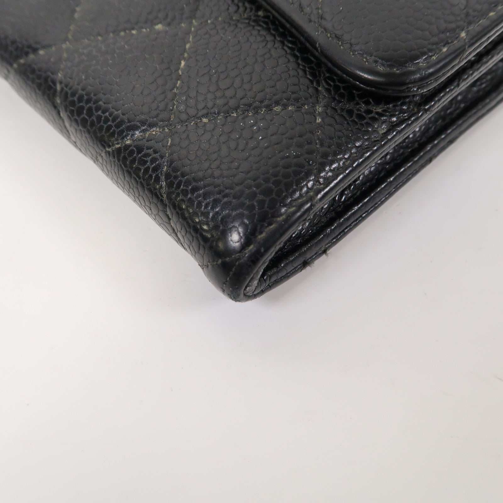 CHANEL Caviar皮革Long Wallet金扣長錢包黑色