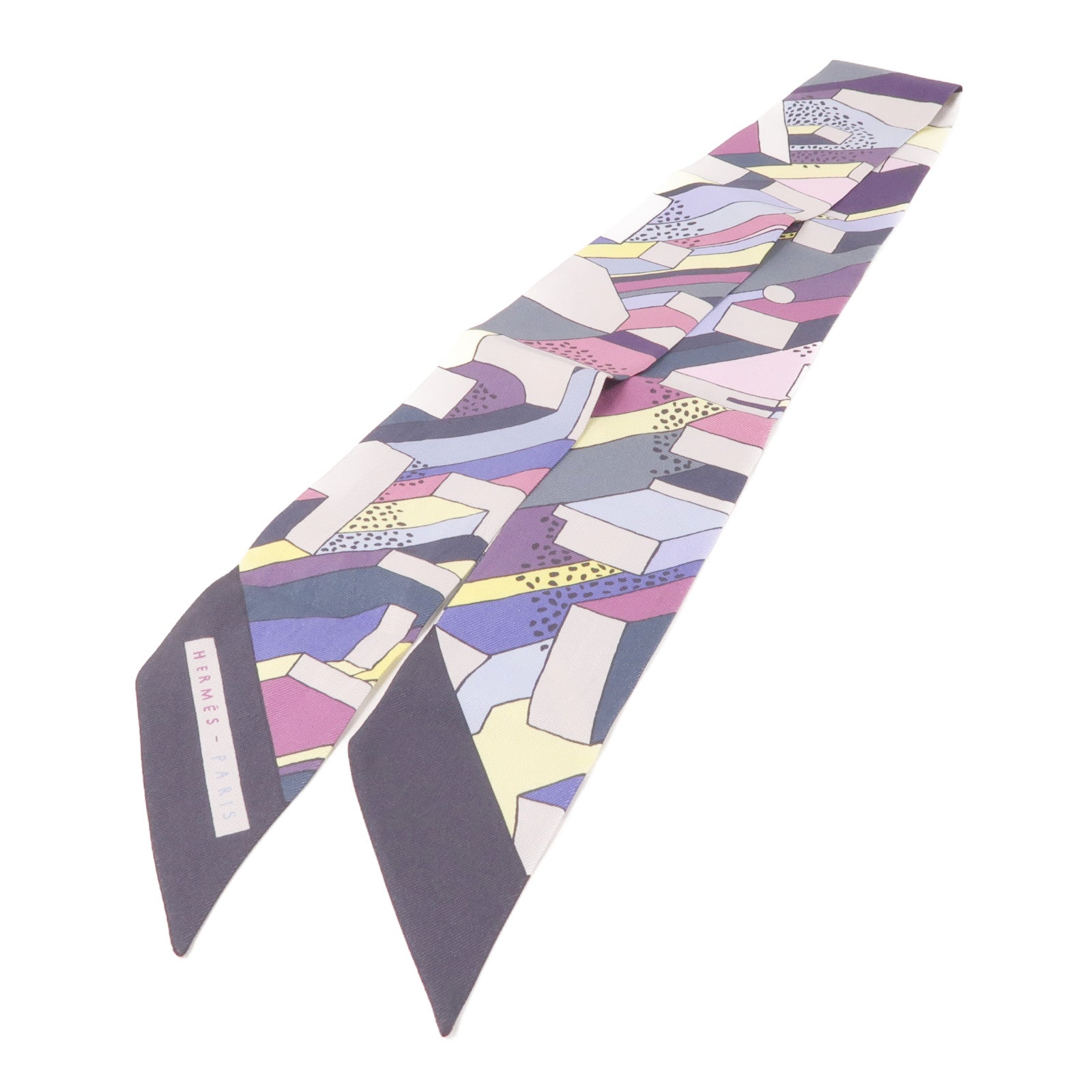 HERMES 絲質Twilly絲巾黑色/灰色/彩色