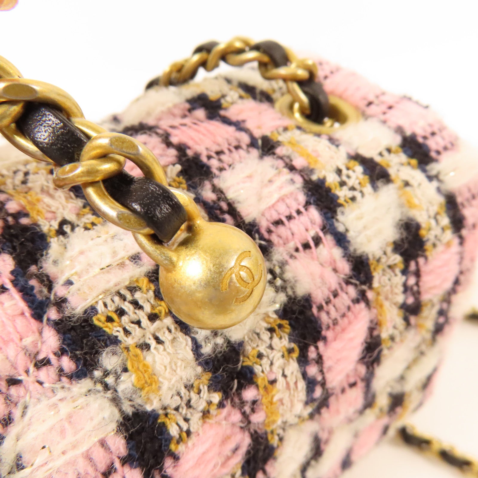 CHANEL 粗花呢Chain Shoulder金扣鏈帶肩背袋