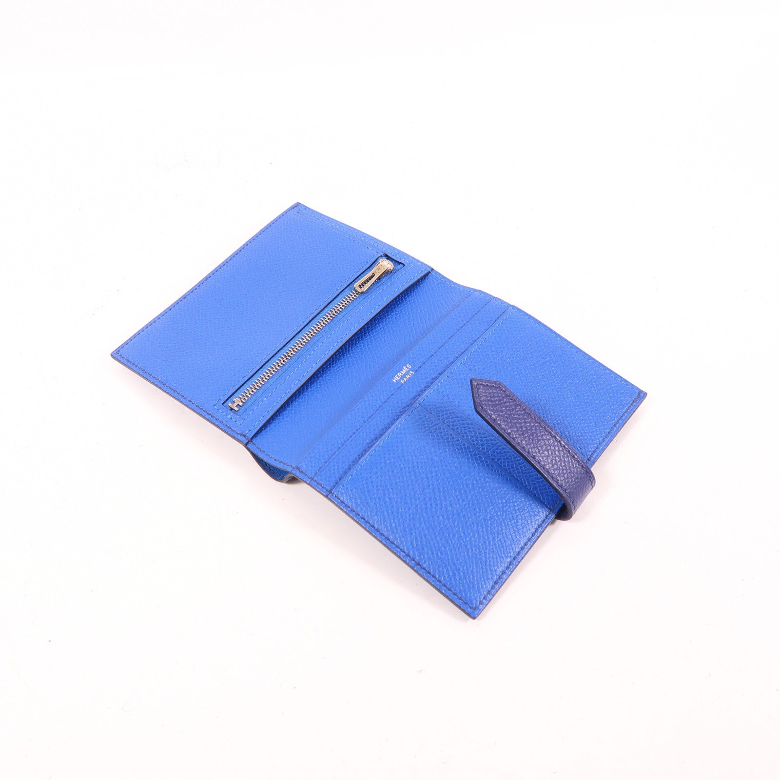 HERMES Epsom皮革Bearn Wallet銀扣錢包Deep Bleu/Bleu Electrique