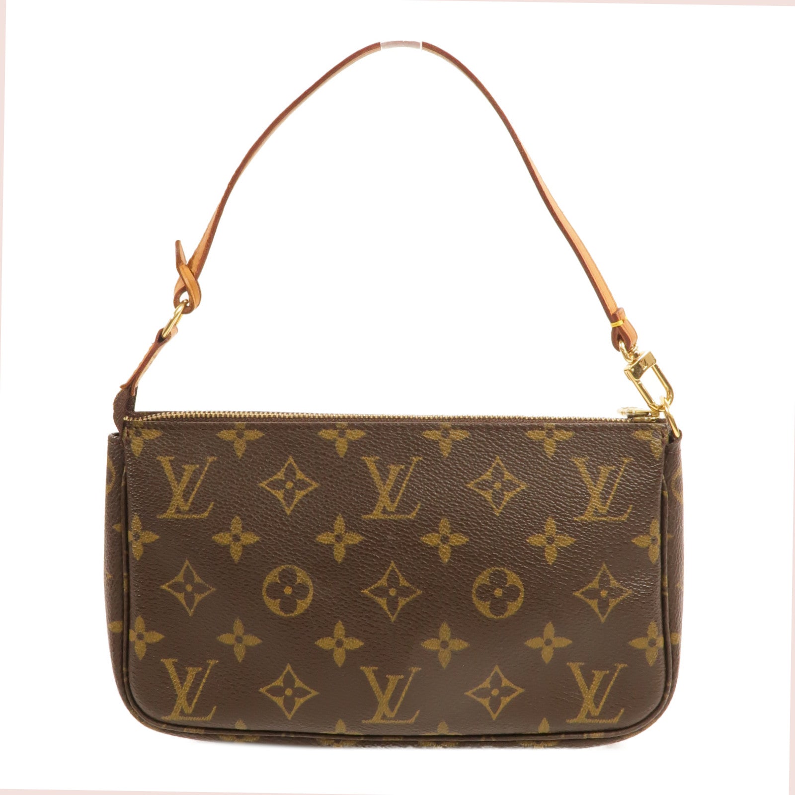 LOUIS VUITTON Monogram Pochette Accessoires金扣手挽袋棕色
