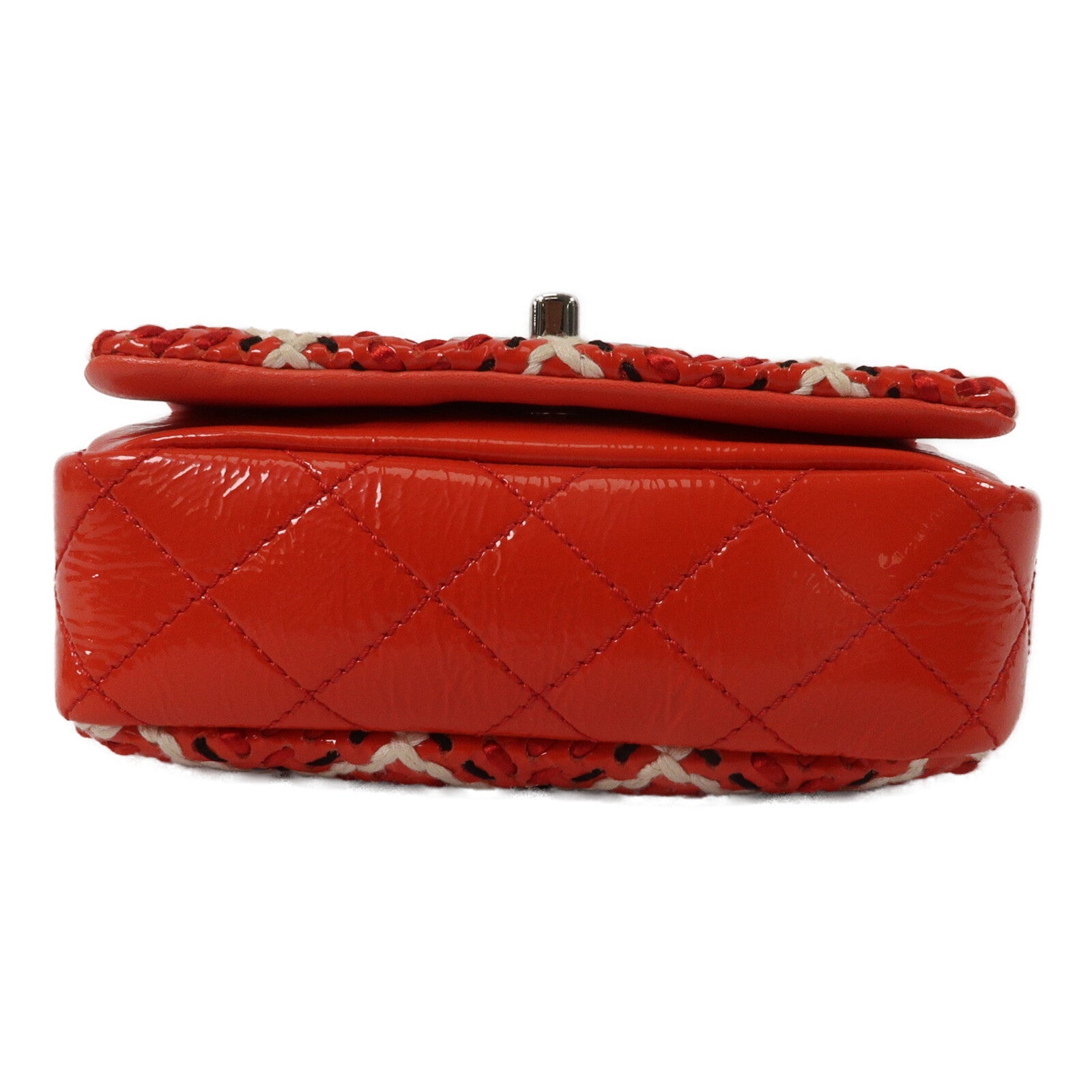 CHANEL 漆皮皮革Woren Stitch Mini Flap鏈帶肩背袋