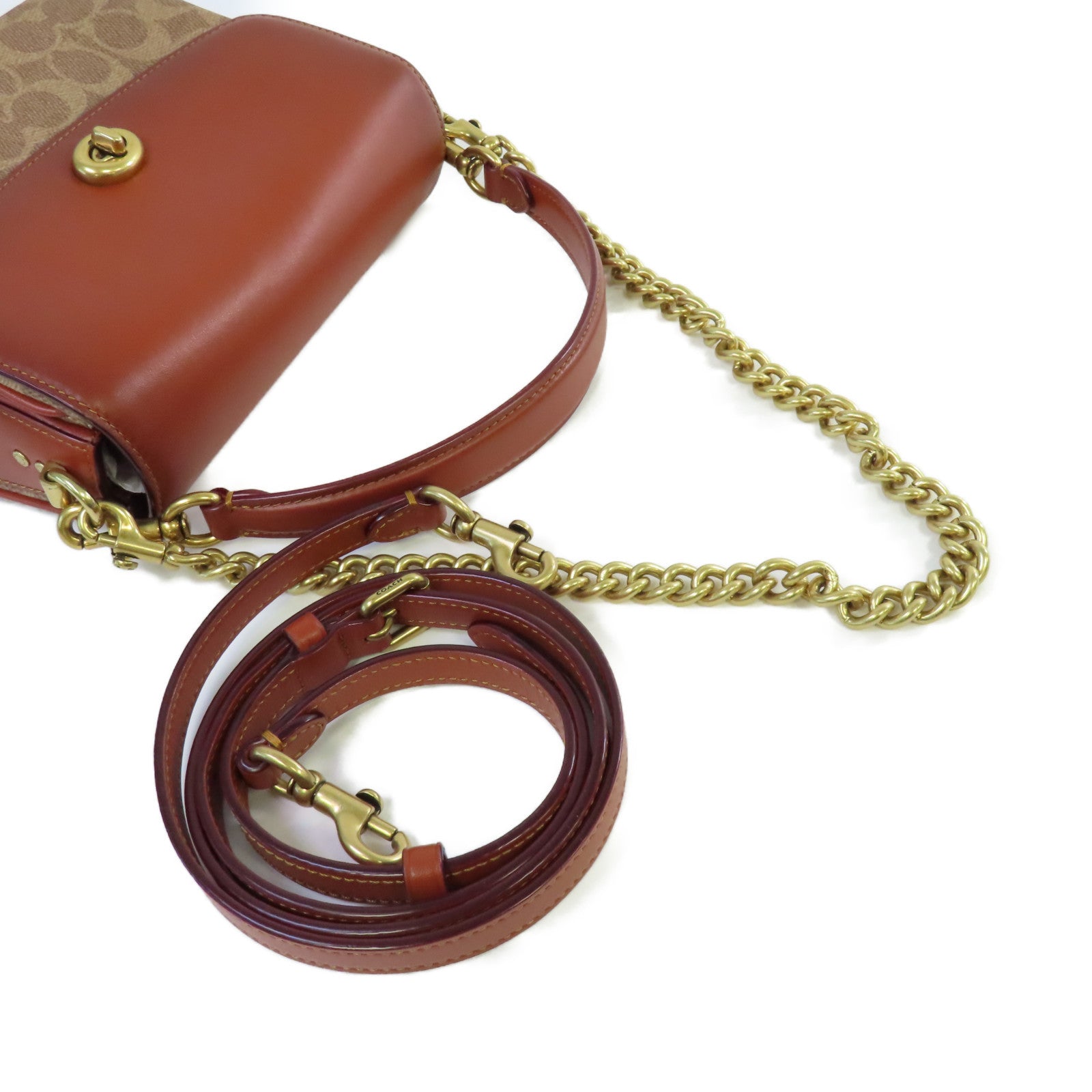 COACH 【激減優惠】塗層帆布/牛皮皮革Marlie Top Handle 2Way Shoulder Bag金扣鏈帶肩背袋啡色
