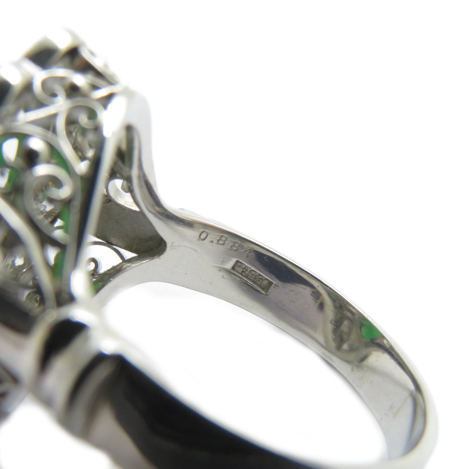 JEWELRY PT900鉑金Jade Ring 4.463ct翡翠/0.884ct鑚石戒指US#9.5