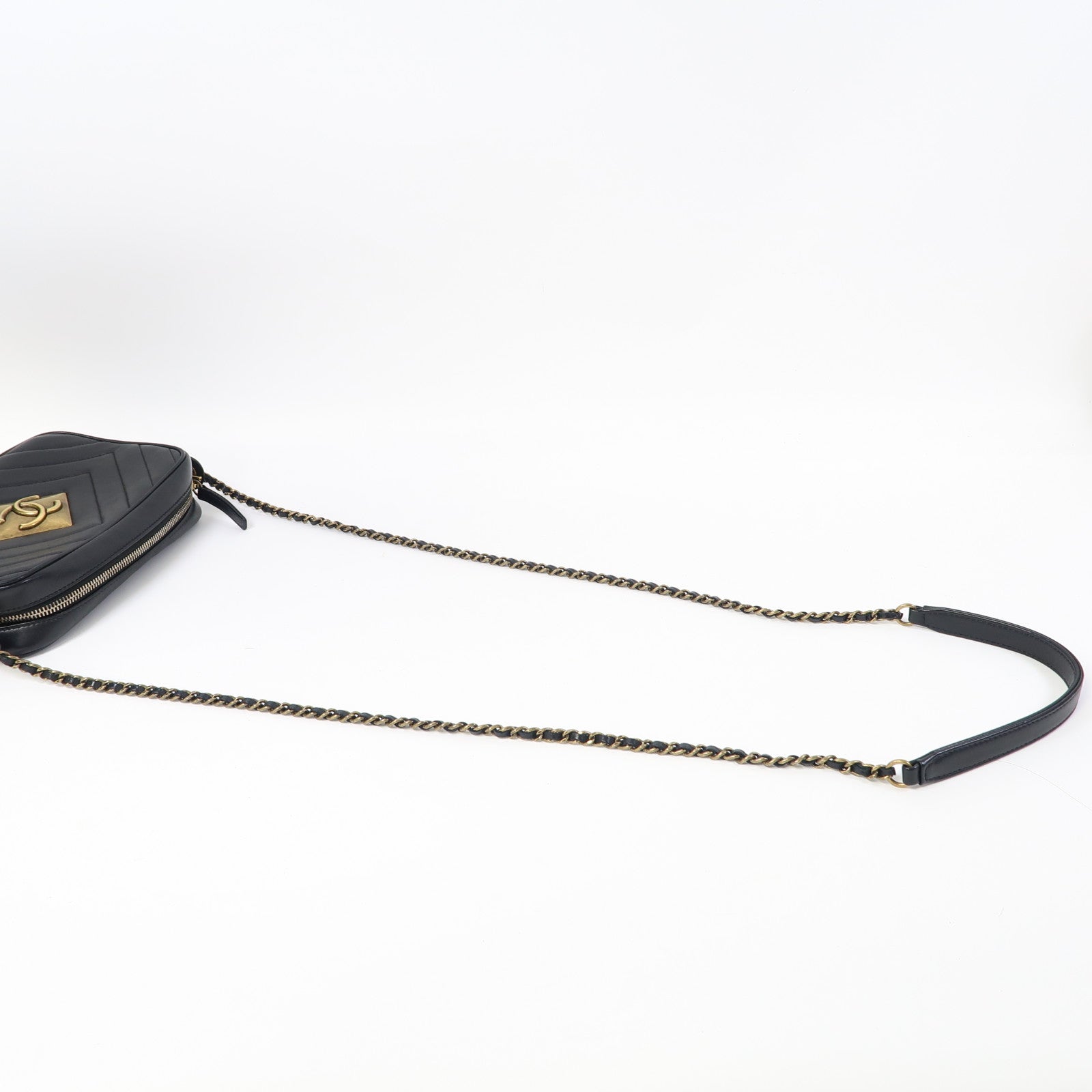 CHANEL 【激減優惠】羊皮皮革Chain Shoulder金扣鏈帶肩背袋黑色