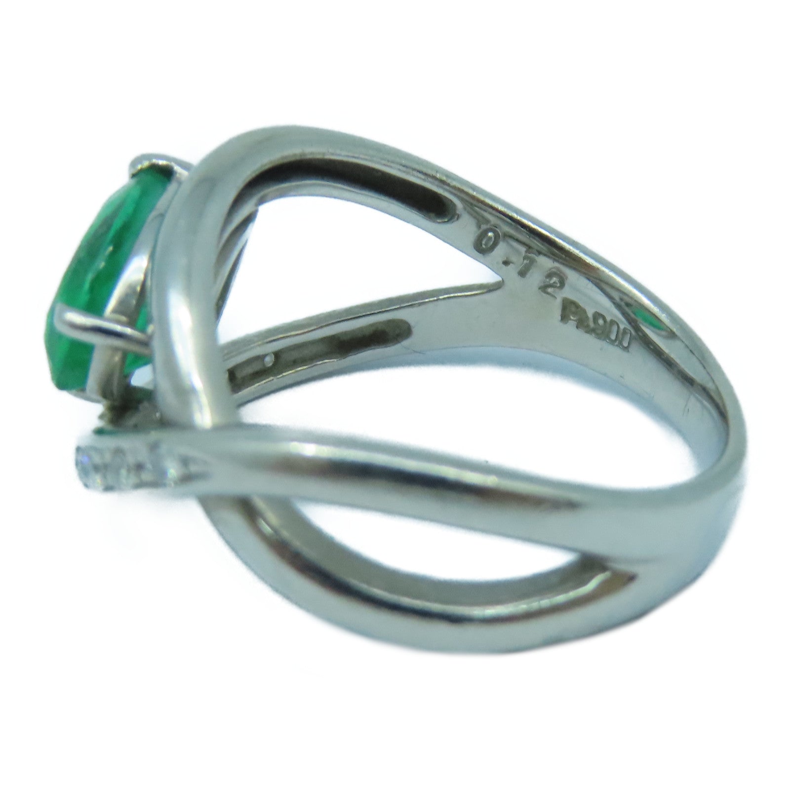 JEWELRY **【激減優惠】PT900鉑金Diamond Ring0.12ct鑽石/1.08ct祖母綠寶石戒指US#6.5