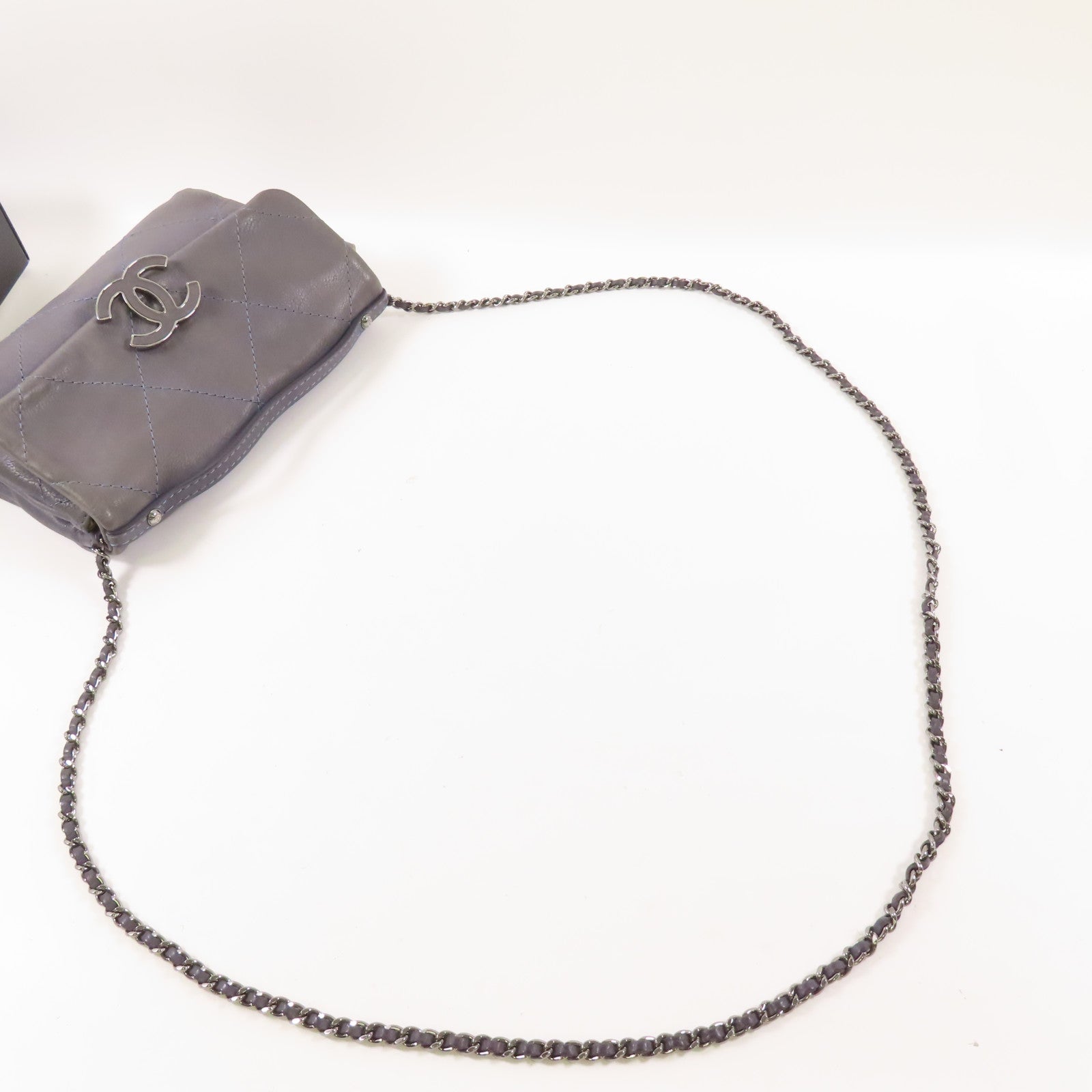 CHANEL 牛皮皮革Chain Shoulder銀扣手挽肩背兩用袋