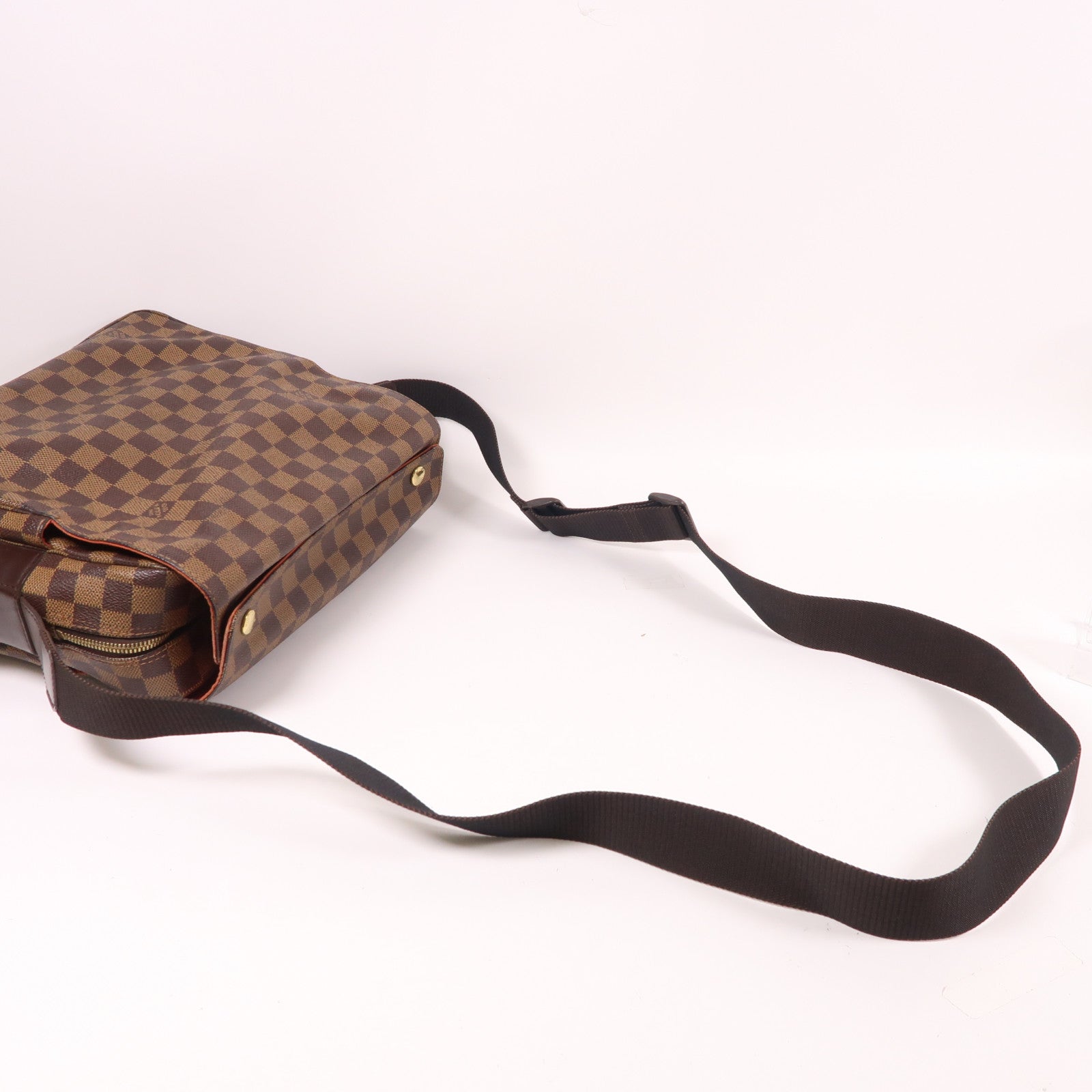 LOUIS VUITTON 【激減優惠】Damier Naviglio金扣肩背袋棕色